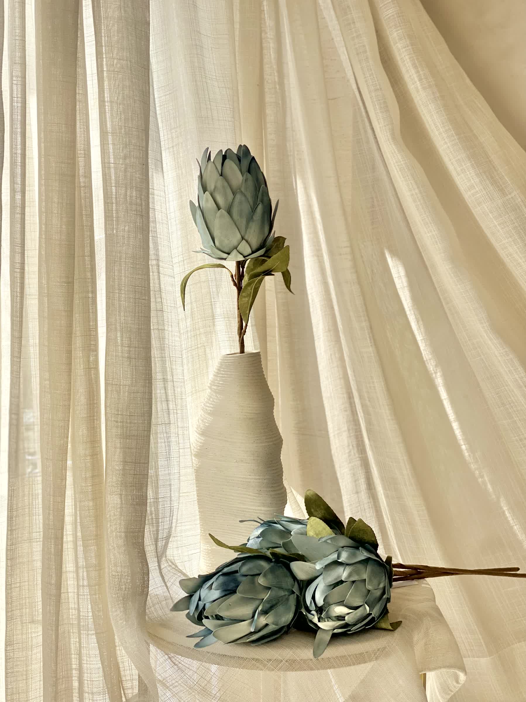 Artificial Protea Flower Stem - Blue (One Stem)