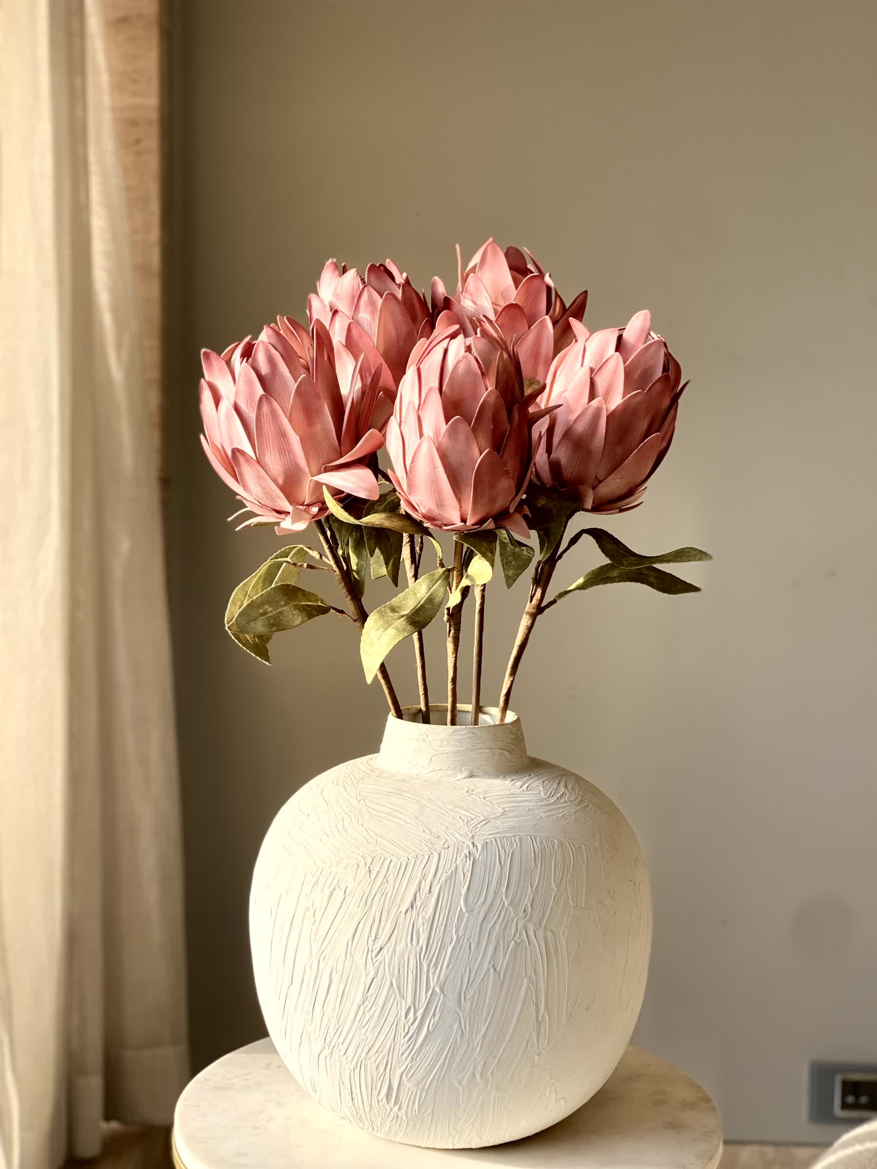 Artificial Protea Flower Stem - Pink (One Stem)