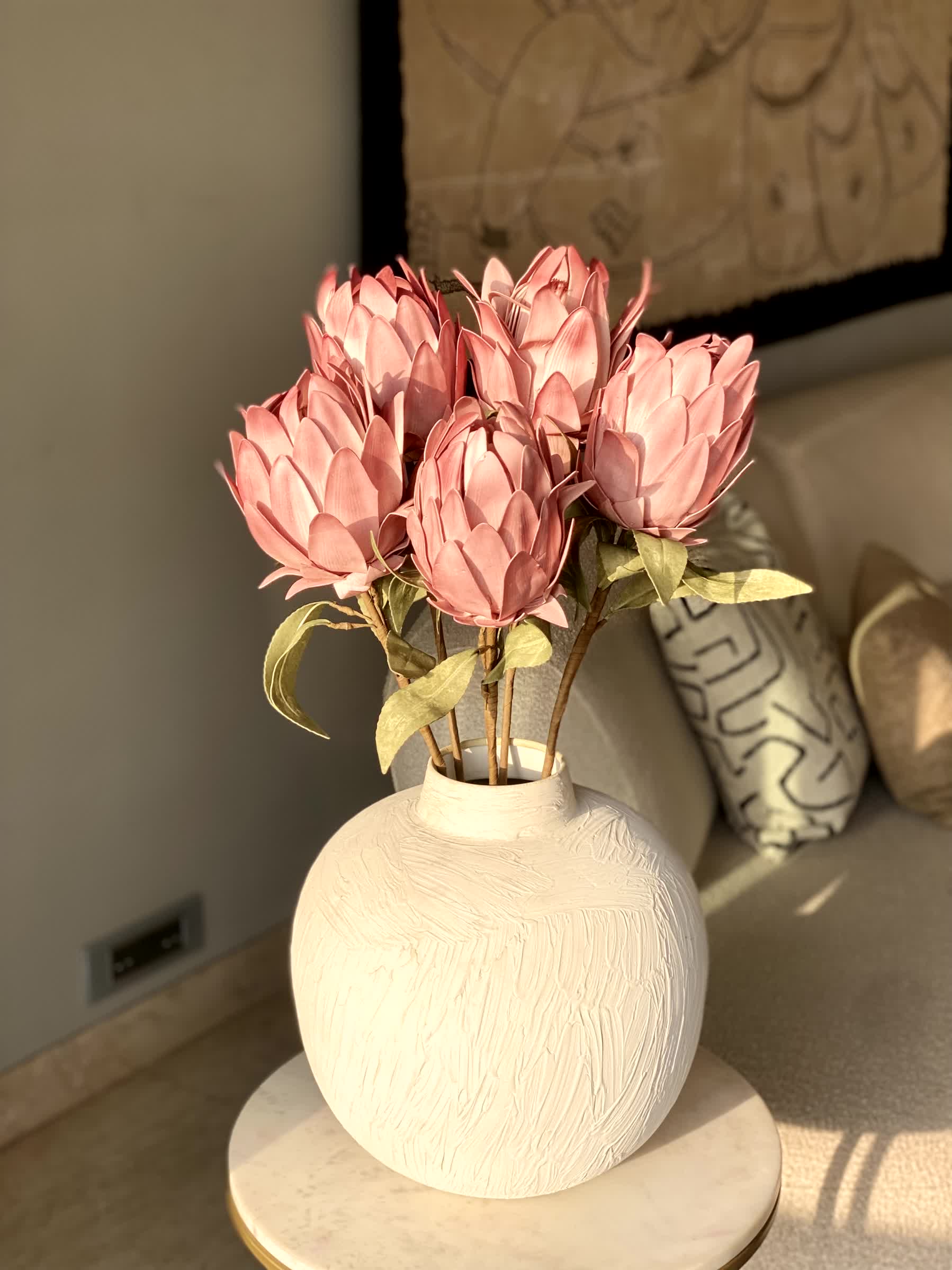 Artificial Protea Flower Stem - Pink (One Stem)