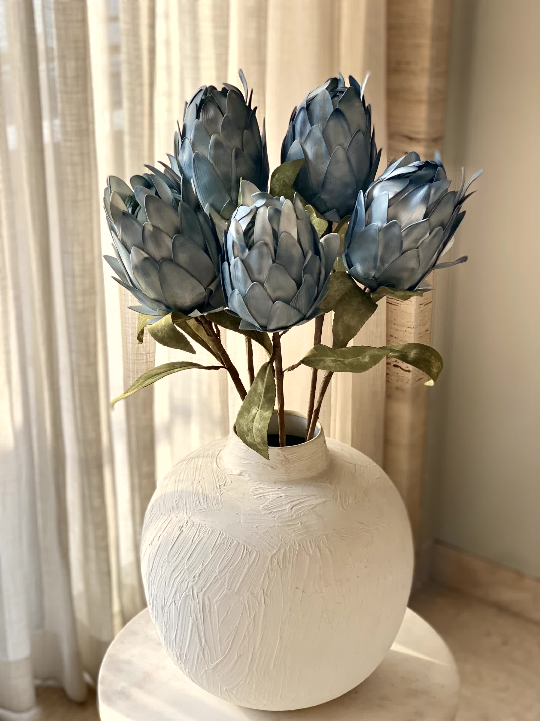 Artificial Protea Flower Stem - Blue (One Stem)