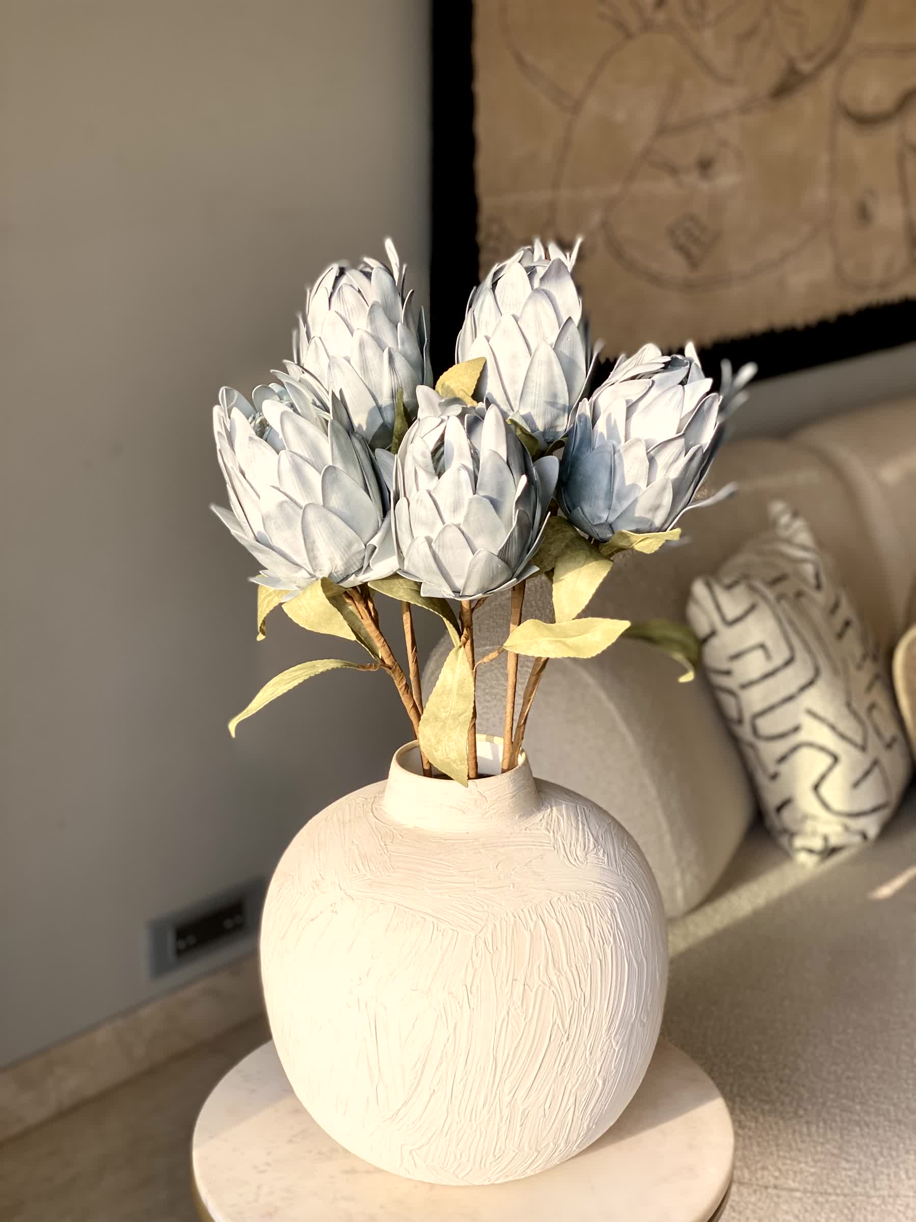 Artificial Protea Flower Stem - Blue (One Stem)