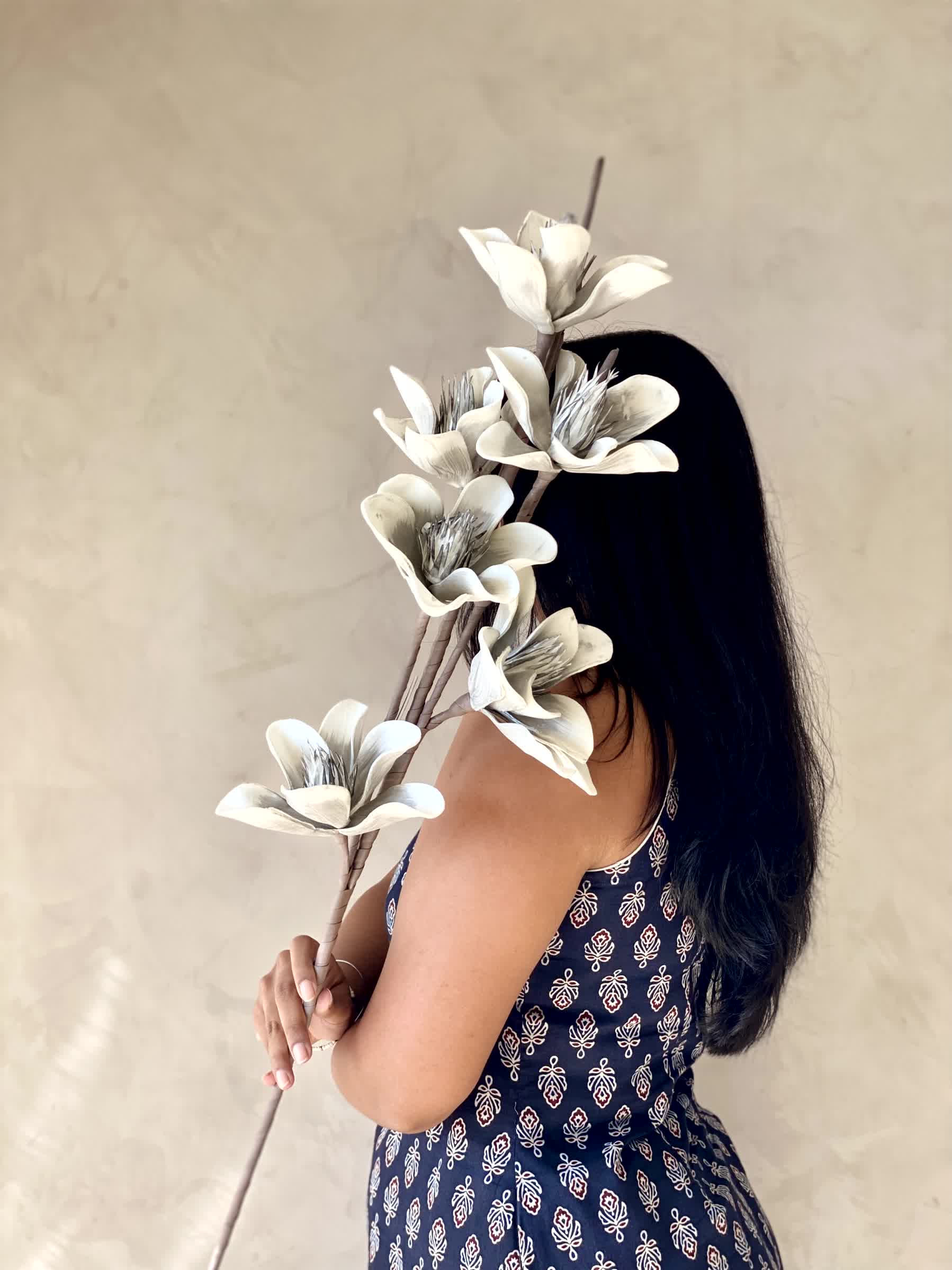 Artificial Lily Magnolia Flower Stem - Grey Ombre (One Stem)