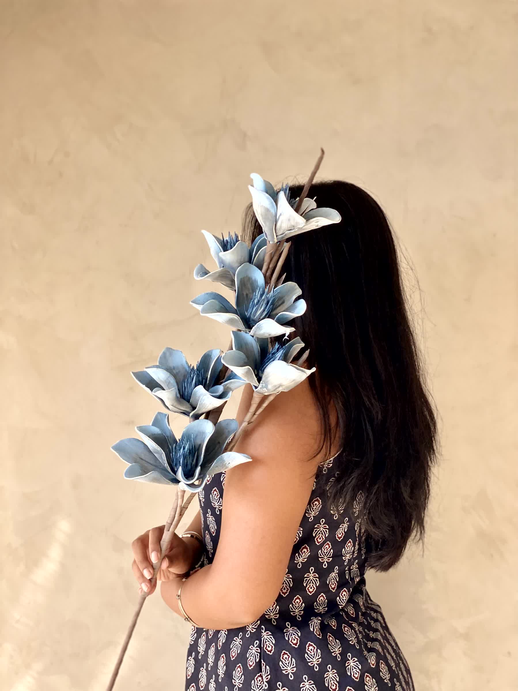Artificial Lily Magnolia Flower Stem - Blue Ombre (One Stem)