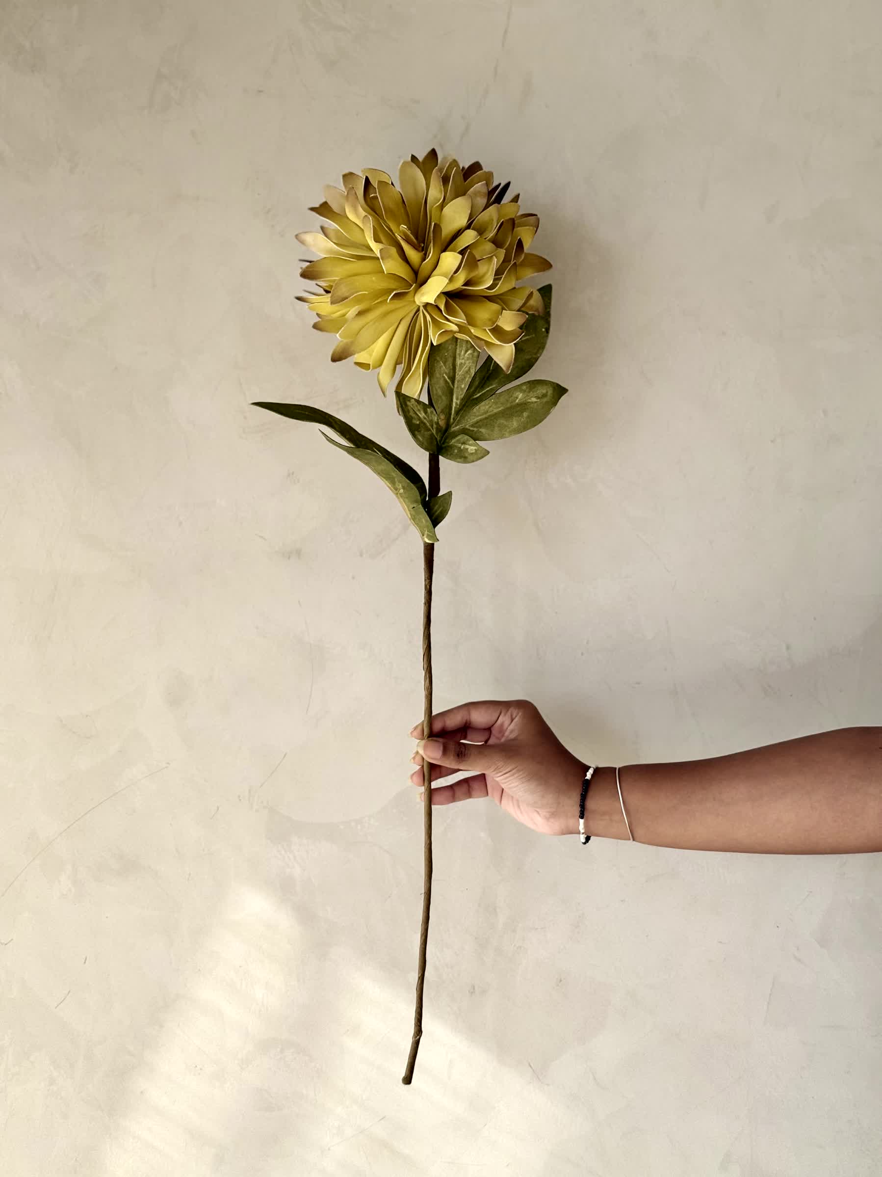 Artificial Dali Dahlia Flower Stem - Yellow (One Stem)