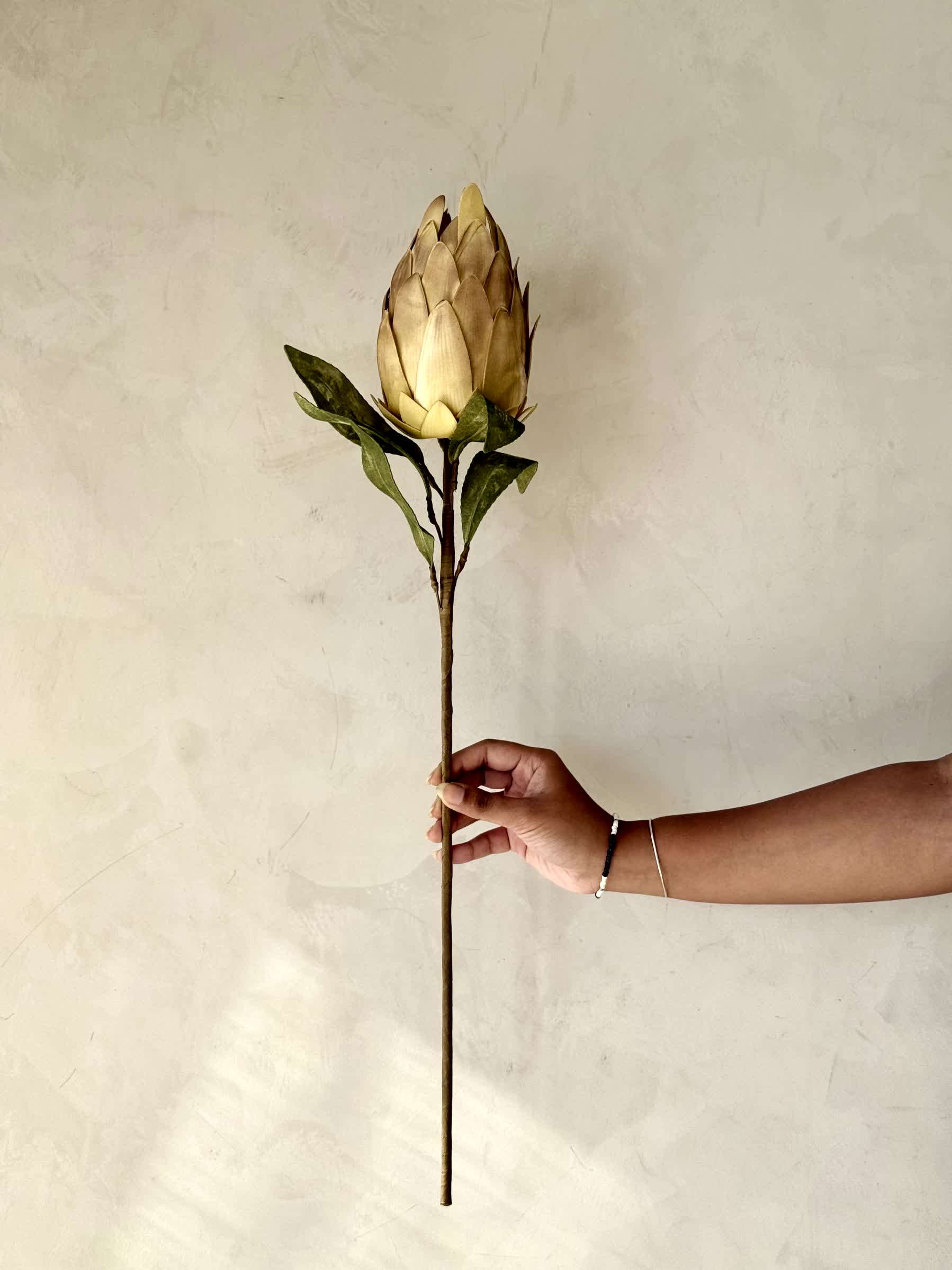 Artificial Protea Flower Stem - Yellow (One Stem)