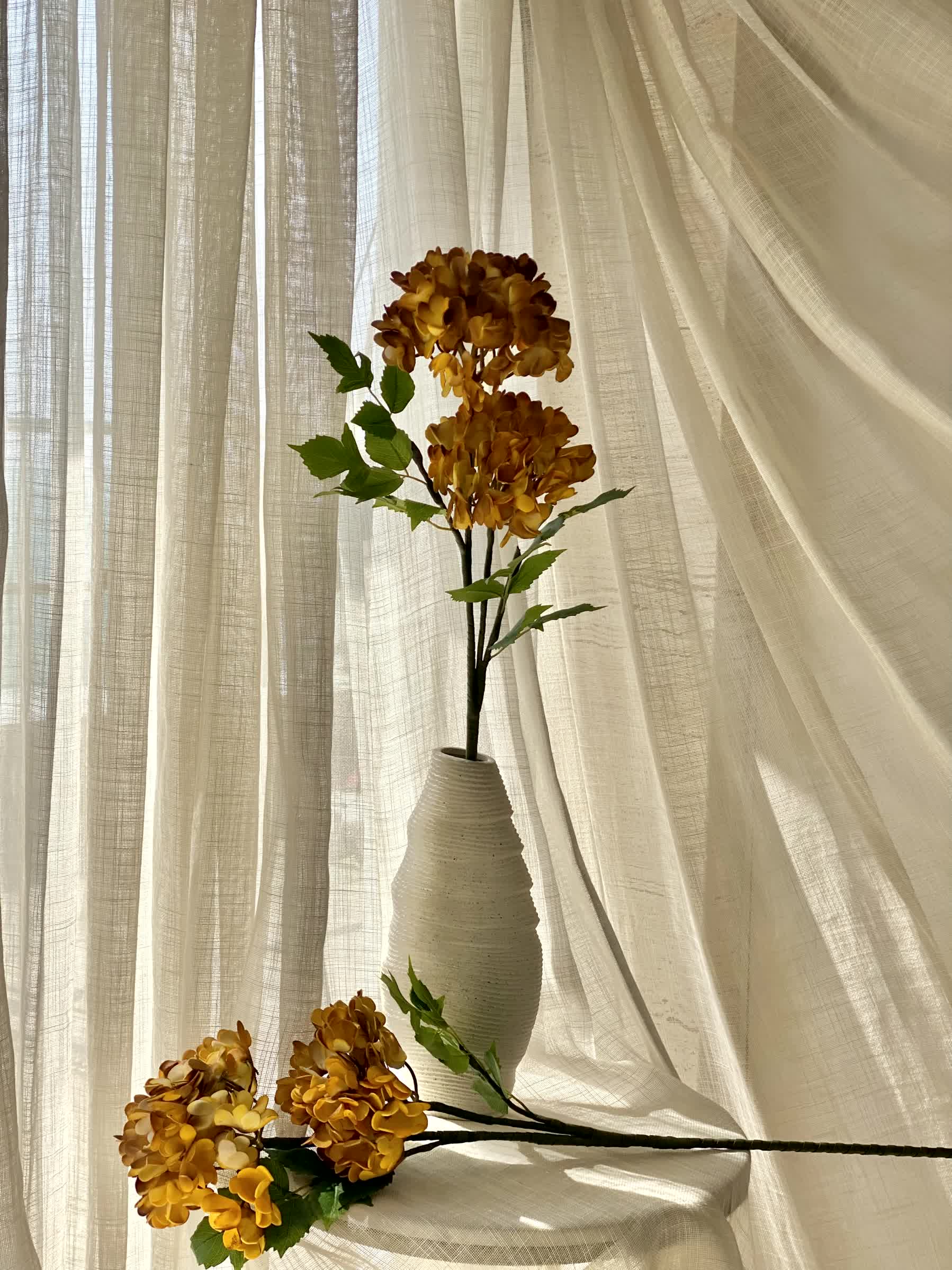 Artificial Mophead Flower Stem - Amber Ombre (One Stem)