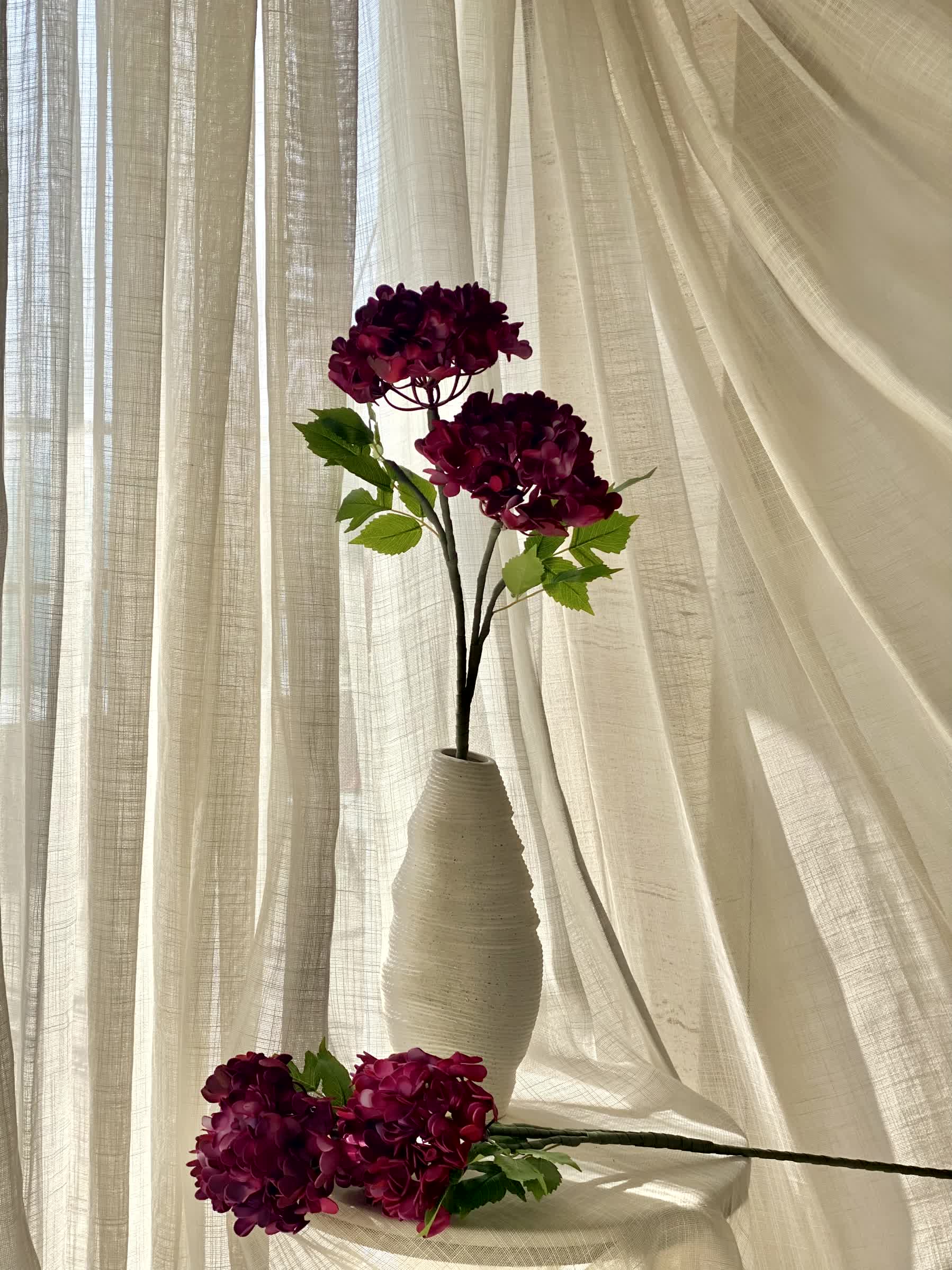 Artificial Mophead Flower Stem - Magenta Ombre (One Stem)