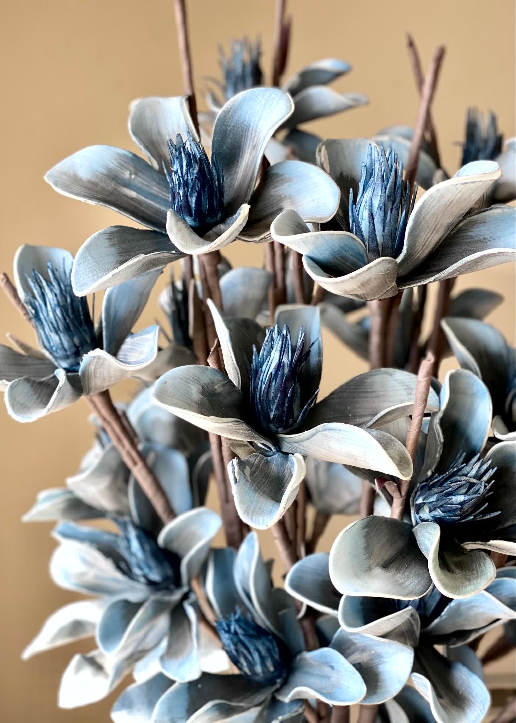 Artificial Lily Magnolia Flower Stem - Blue Ombre (One Stem)