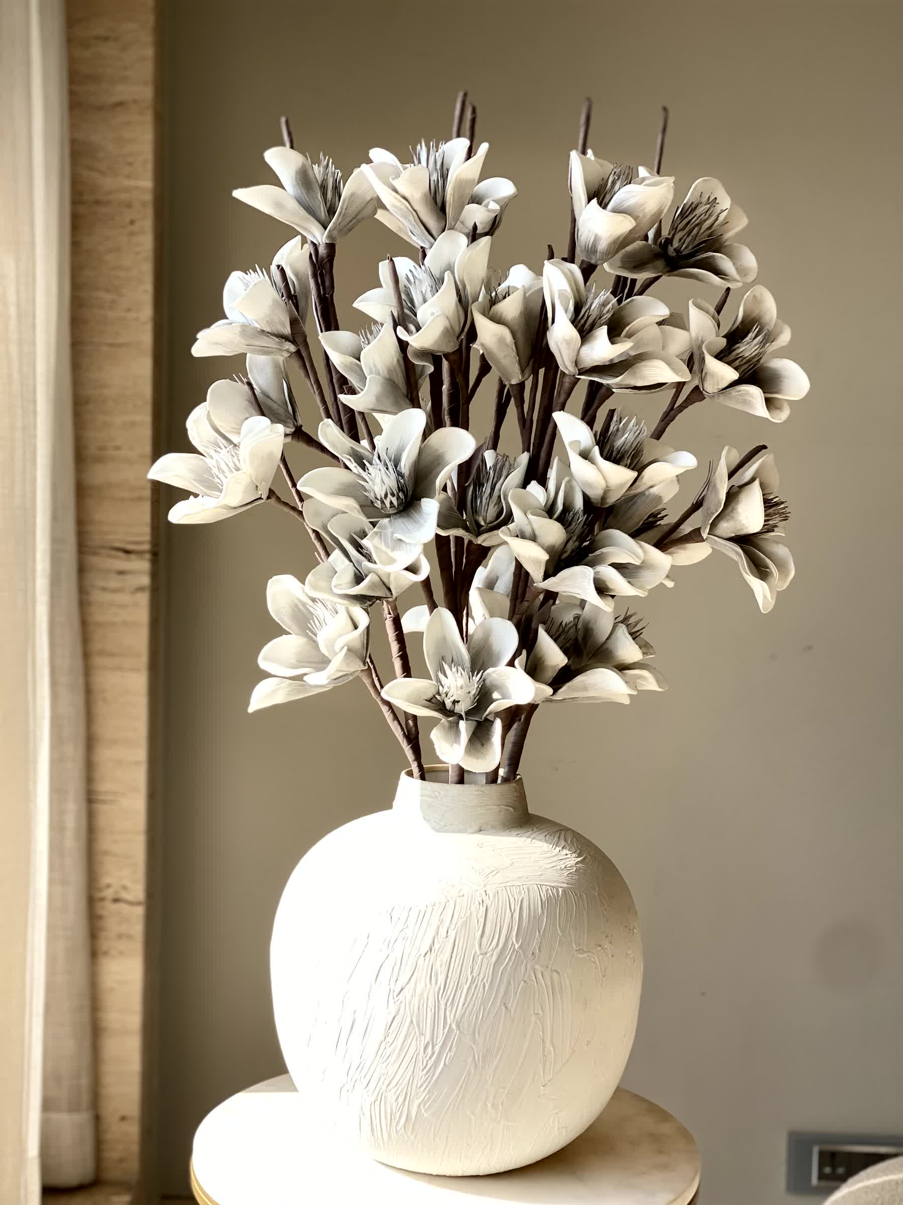 Artificial Lily Magnolia Flower Stem - Grey Ombre (One Stem)