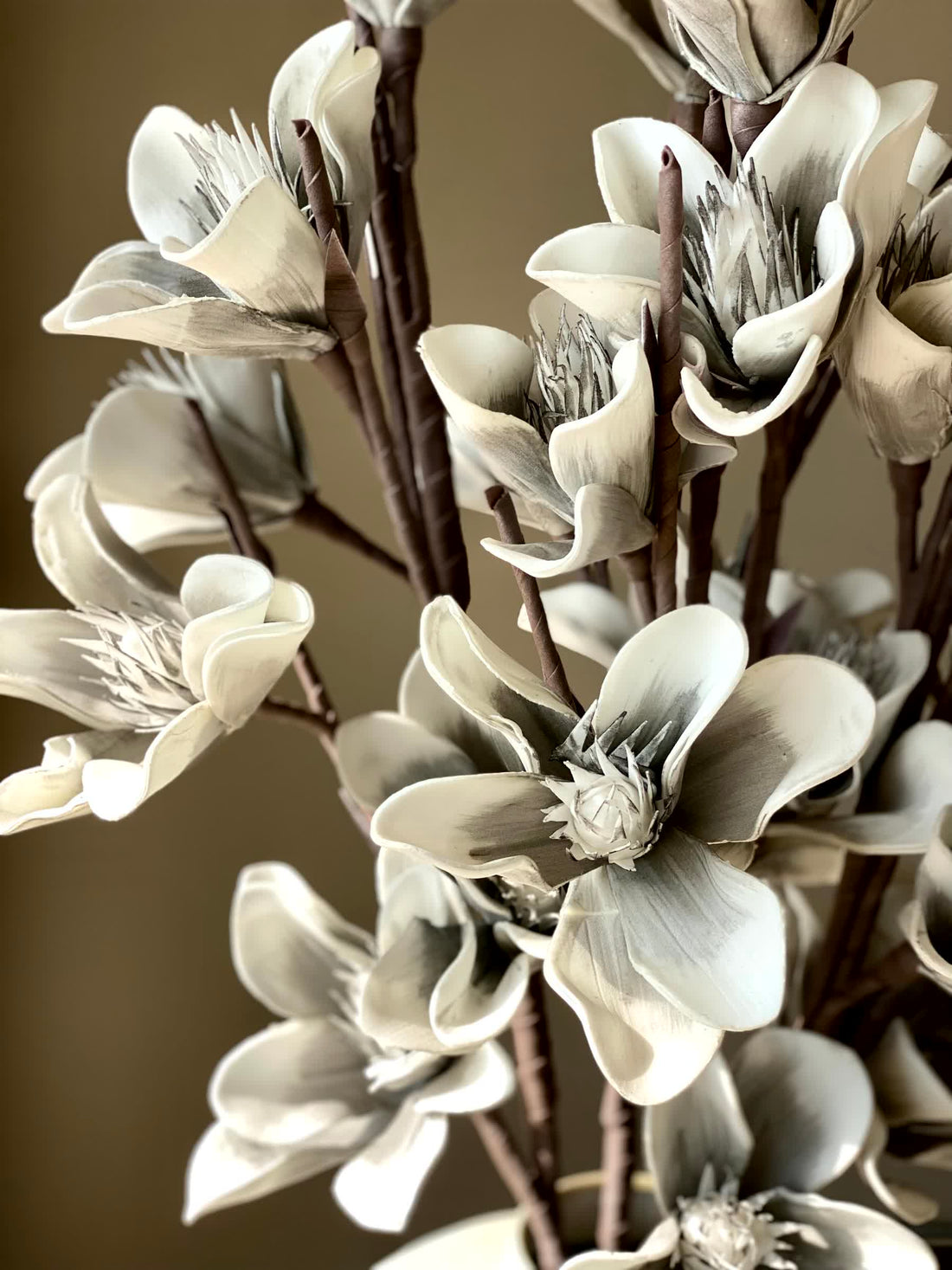 Artificial Lily Magnolia Flower Stem - Grey Ombre (One Stem)