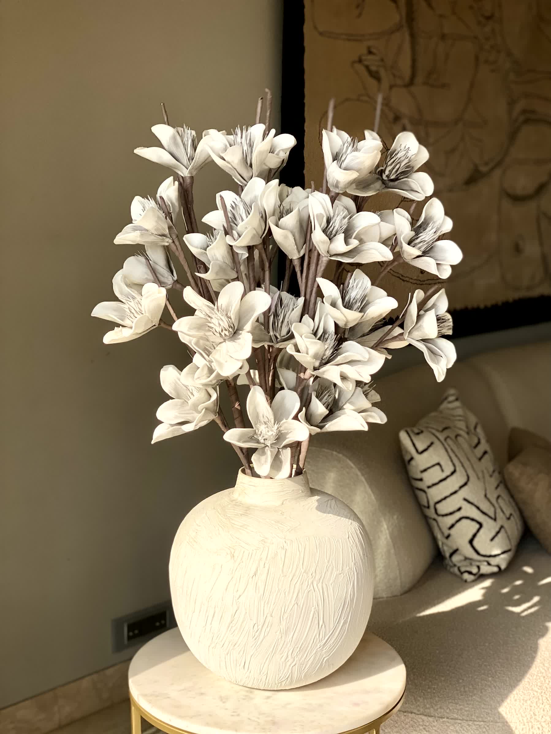 Artificial Lily Magnolia Flower Stem - Grey Ombre (One Stem)