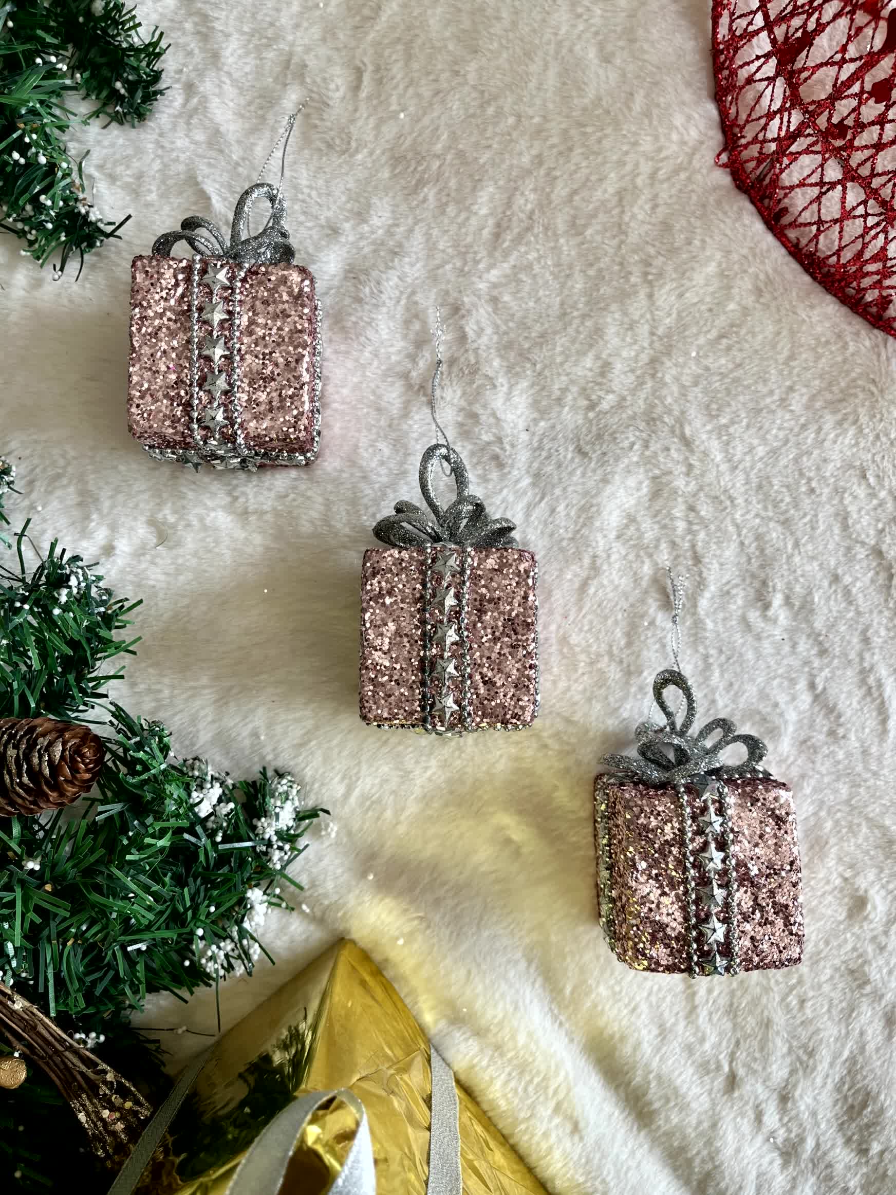 Christmas Glittering Gift Boxes - (Set Of 3)