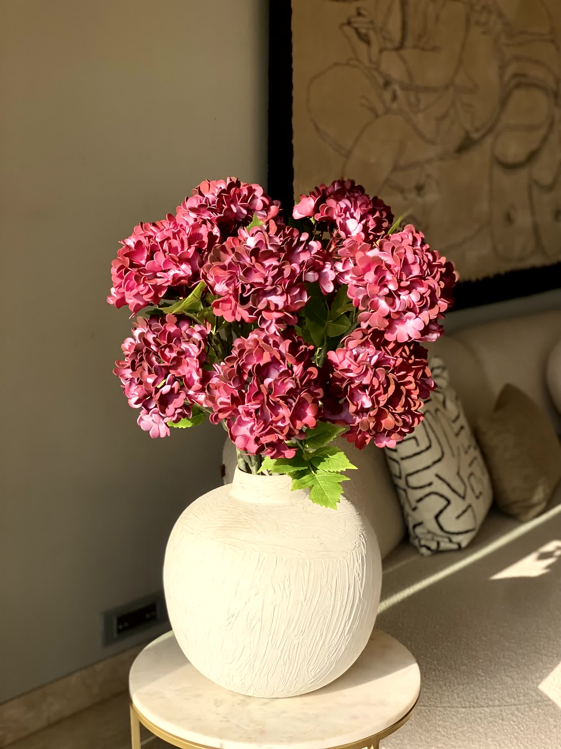 Artificial Mophead Flower Stem - Magenta Ombre (One Stem)