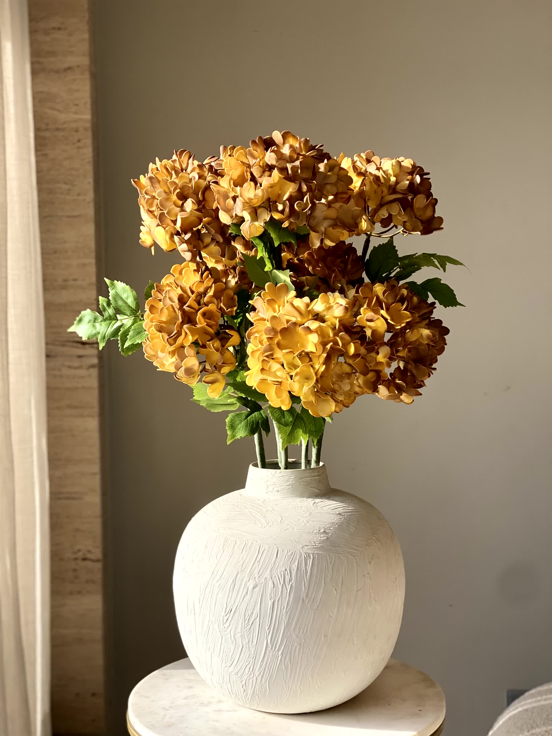 Artificial Mophead Flower Stem - Amber Ombre (One Stem)