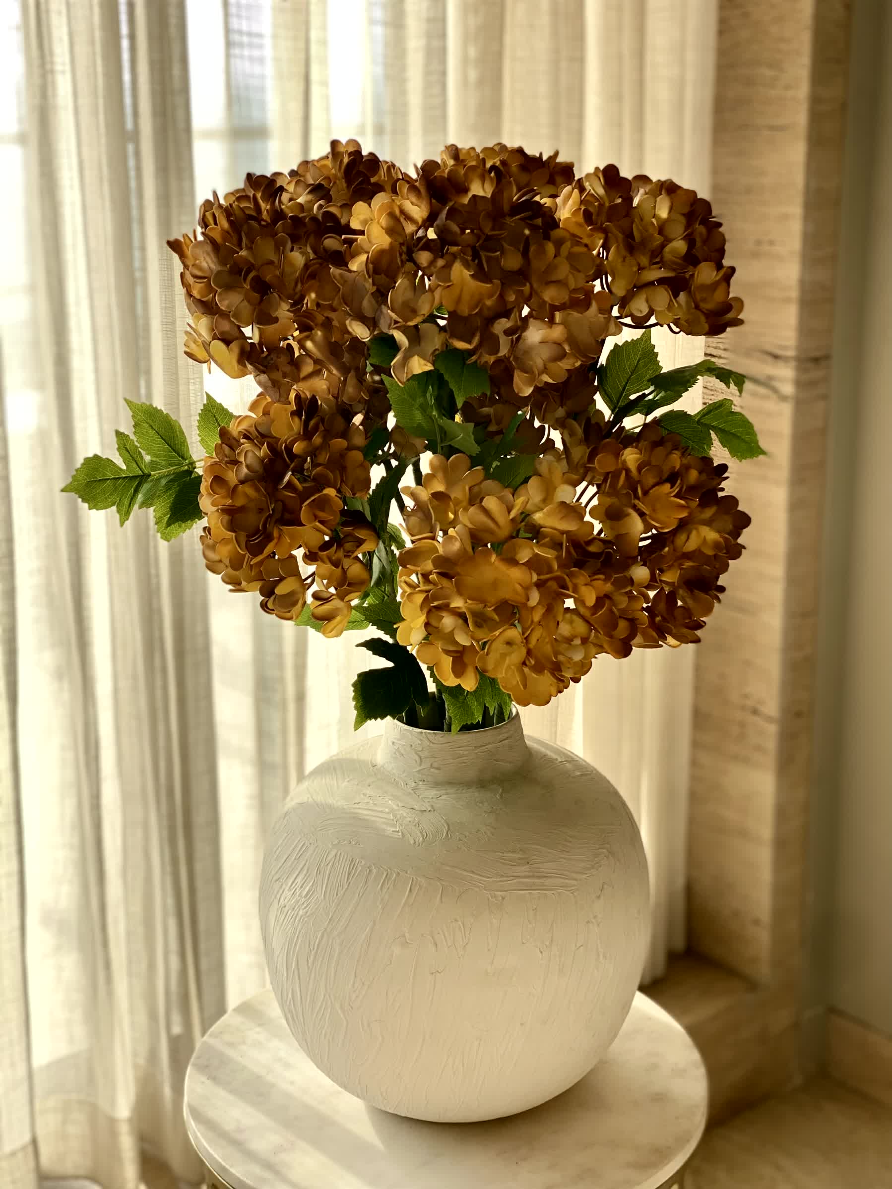 Artificial Mophead Flower Stem - Amber Ombre (One Stem)