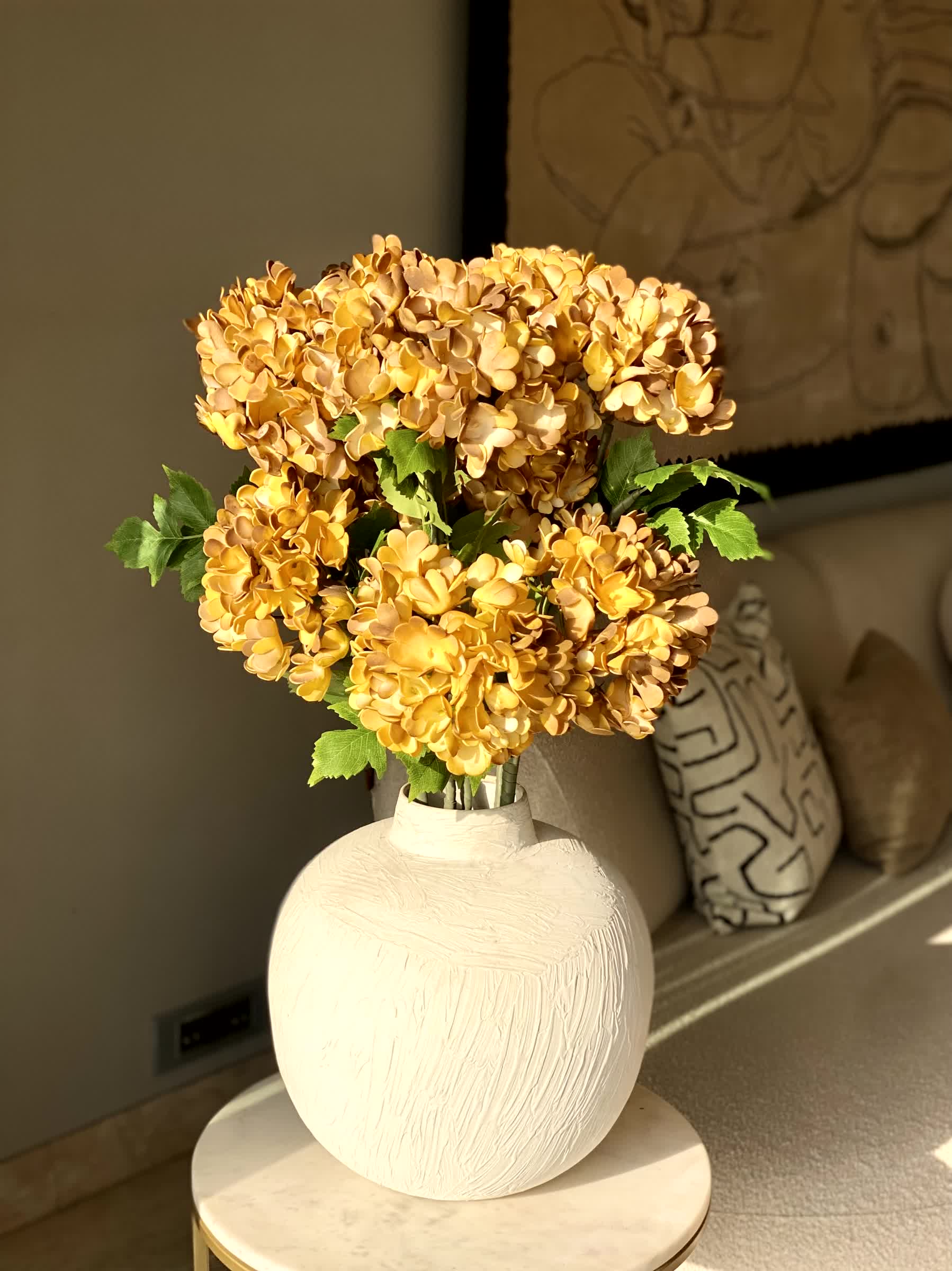 Artificial Mophead Flower Stem - Amber Ombre (One Stem)