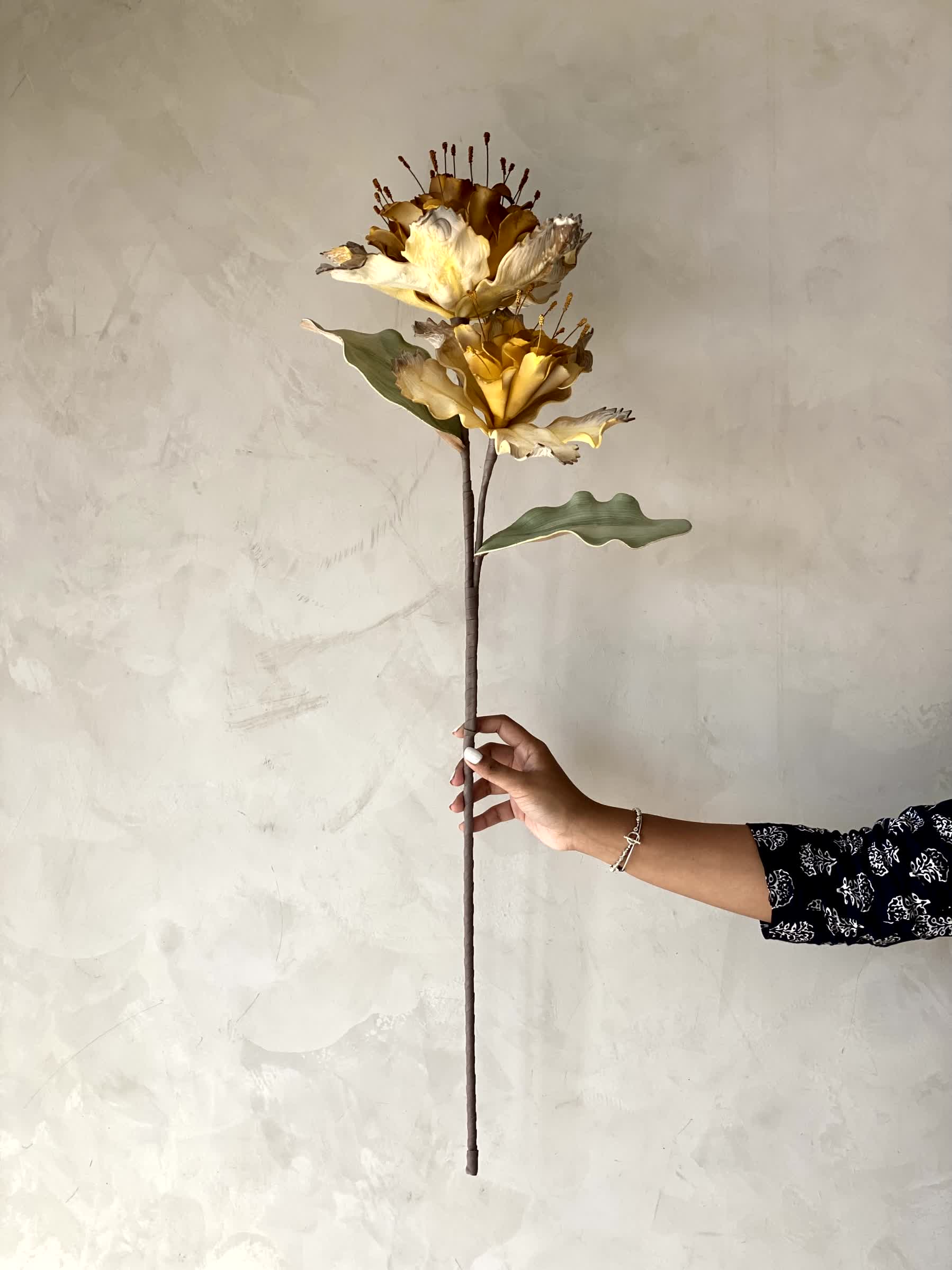 Artificial Rose Bay Flower Stem - Amber Ombre (One Stem)