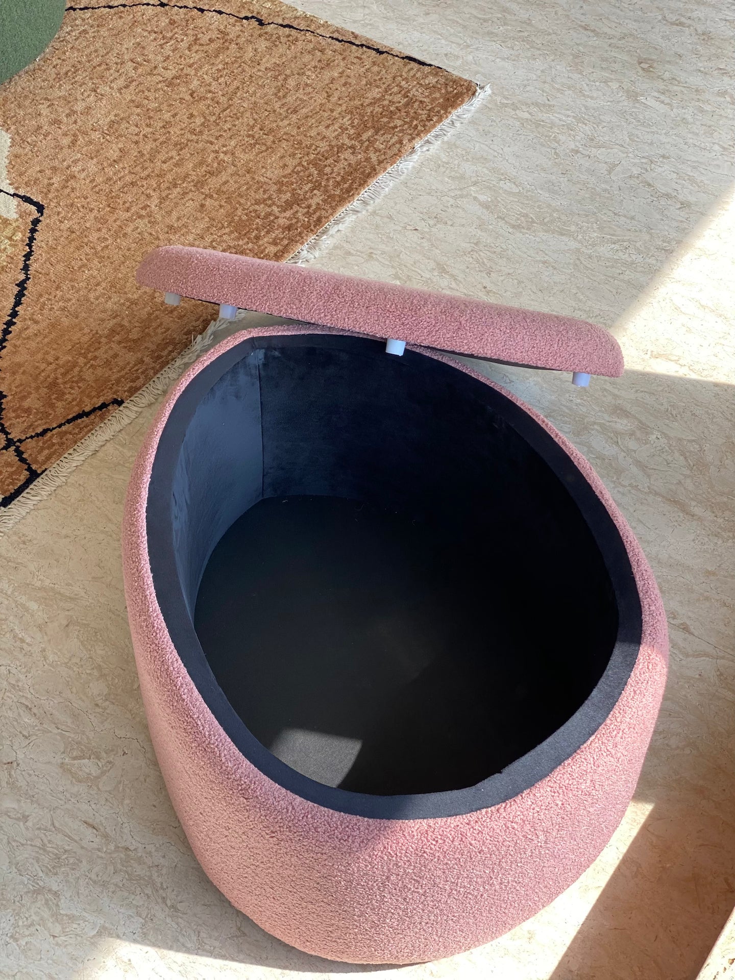 Pebble Boucle Pouffe with Storage Blush Pink - Large