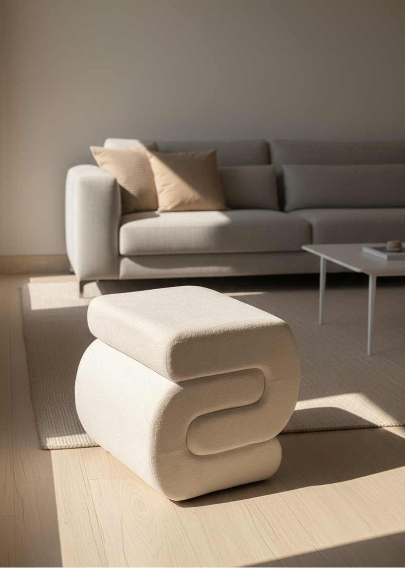 S-Boucle Pouffe - White