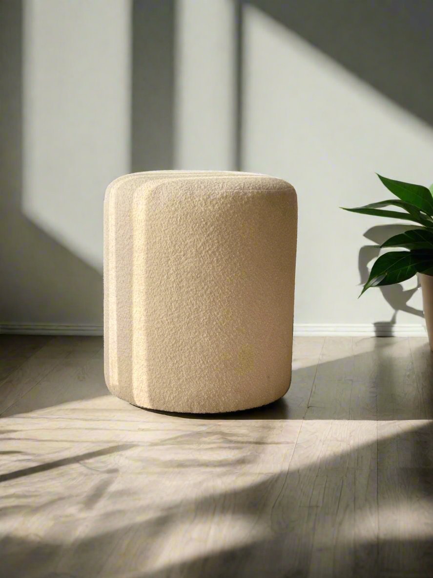 Bouclé Pouffe White