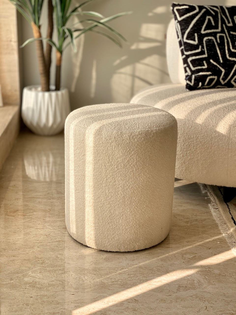 Bouclé Pouffe White