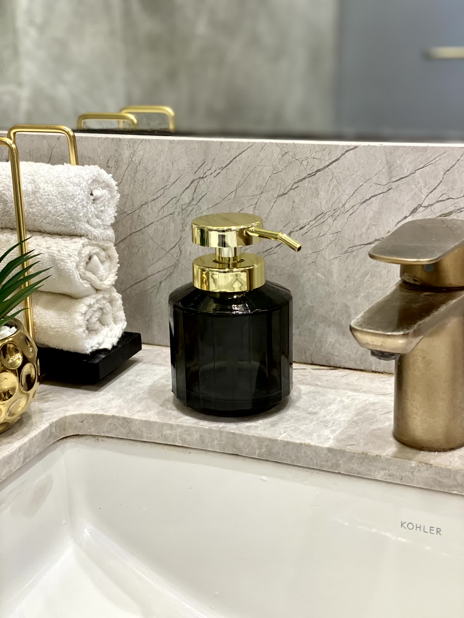 Chalice Glass Bathroom Dispenser - Black