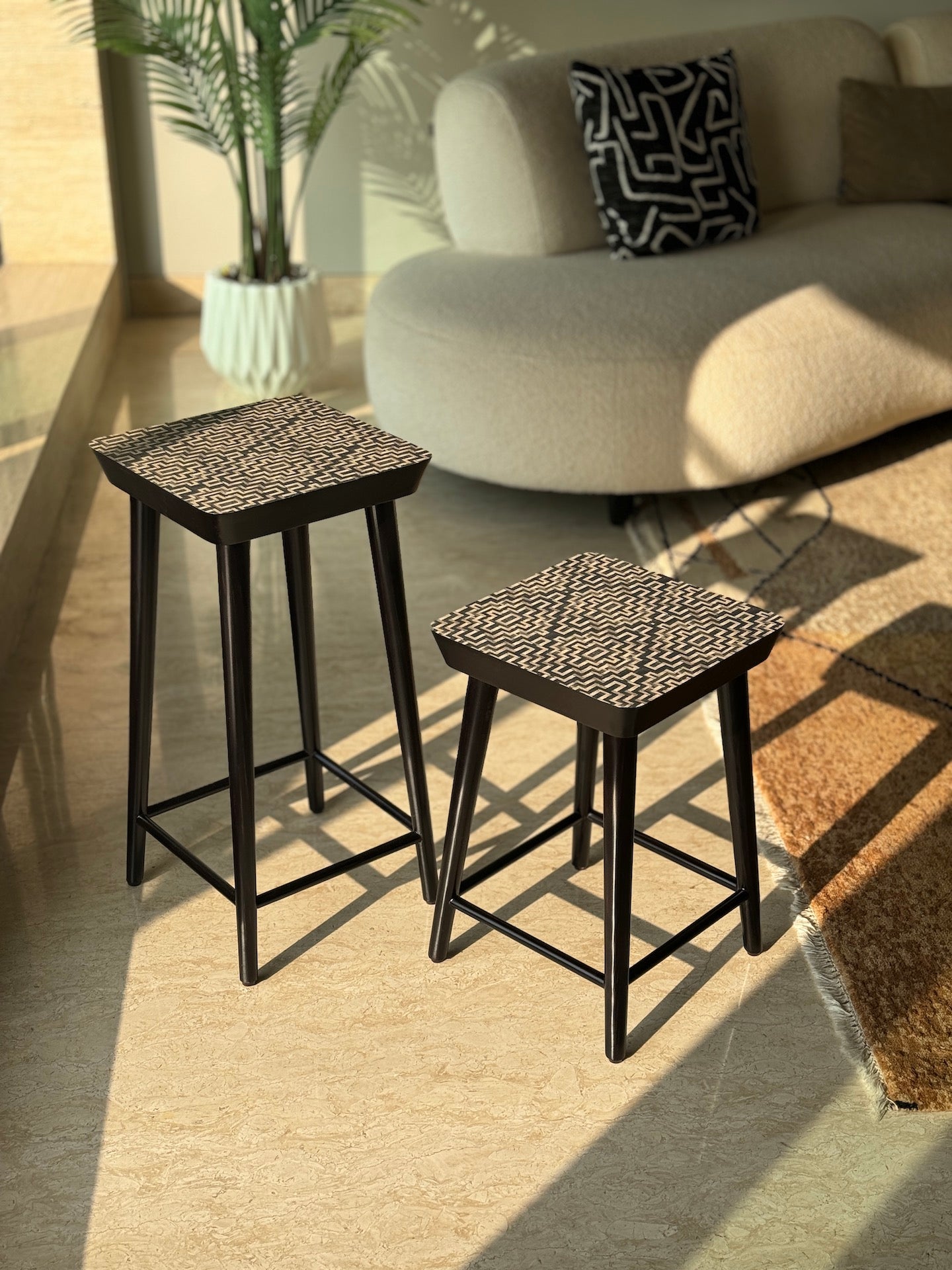 Noir Black Cane Stool - Big