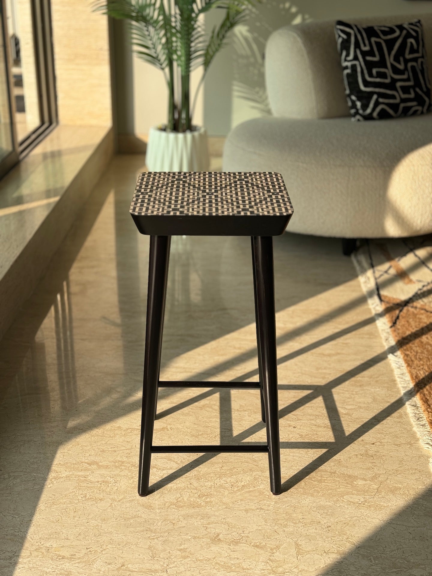 Noir Black Cane Stool - Big