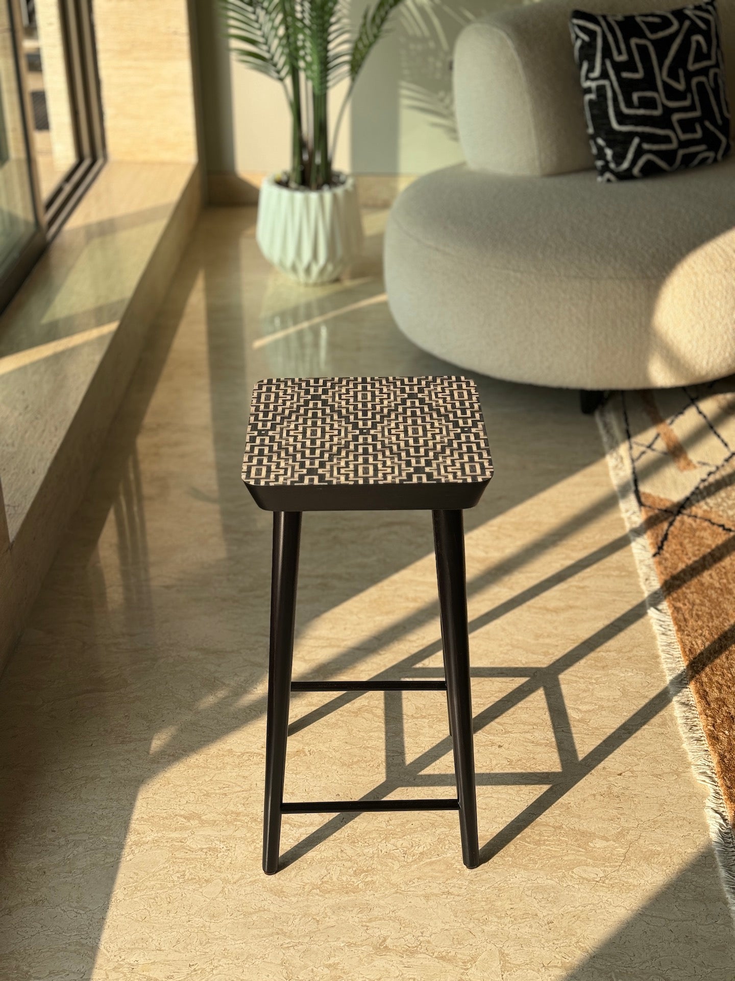 Noir Black Cane Stool - Big