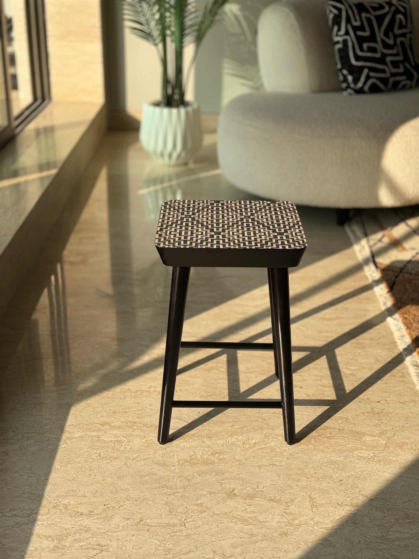 Noir Black Cane Stool - Small