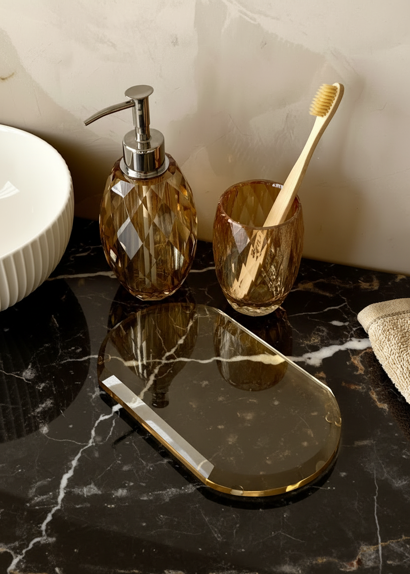 Sundrop Crystal Bathroom Set - Amber (Set of 3)