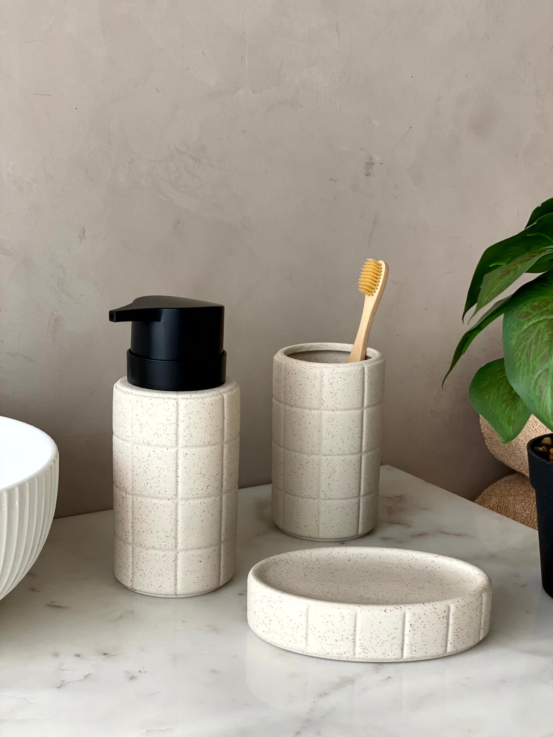 Stria Bathroom Set - Beige (Set of 3)