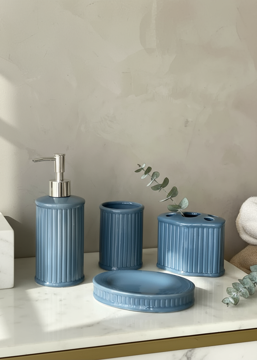 Ashen Bathroom Set - Blue (Set of 4)