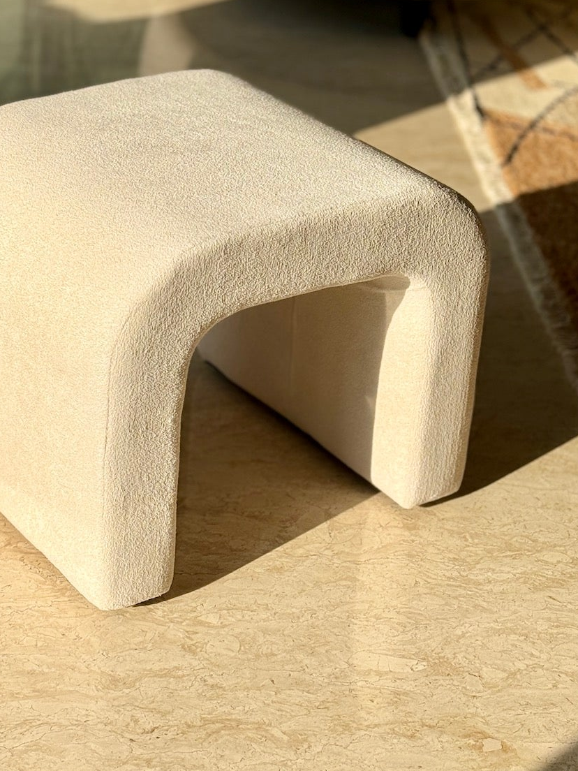 Cascade Curved White Pouffe