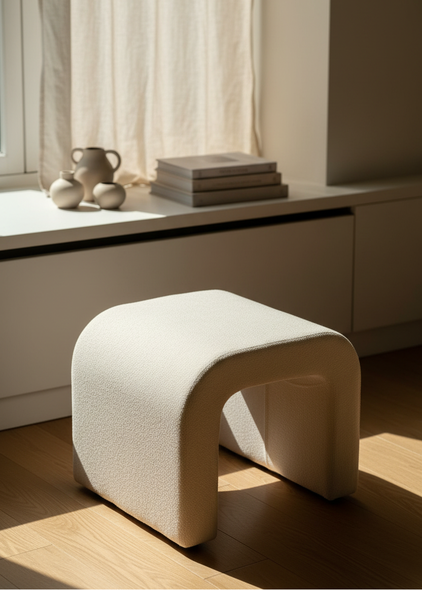 Cascade Curved White Pouffe