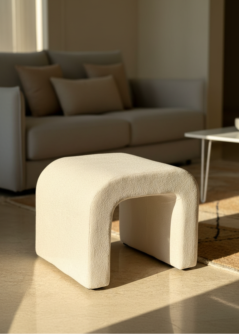 Cascade Curved White Pouffe