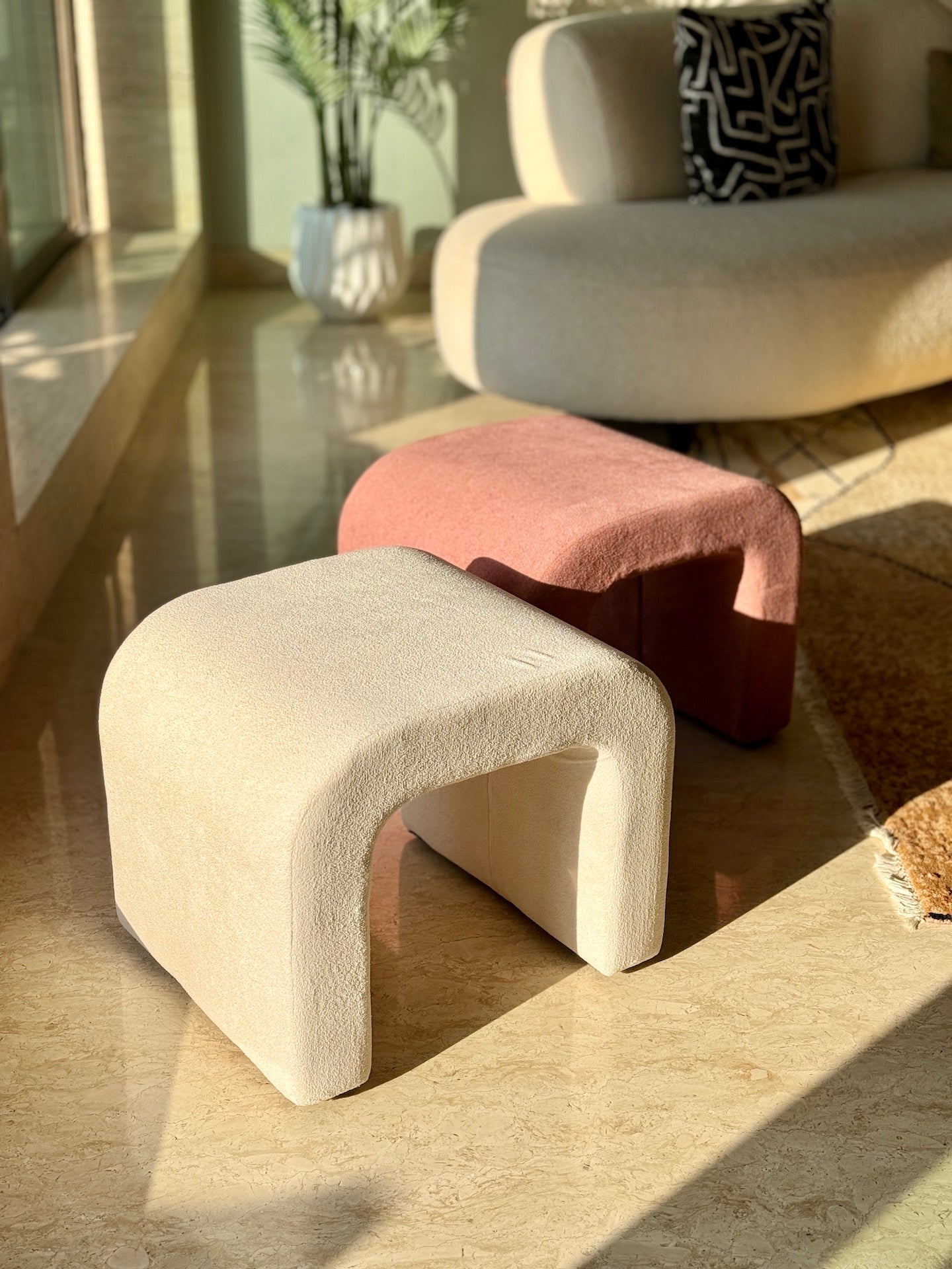 Cascade Curved White Pouffe