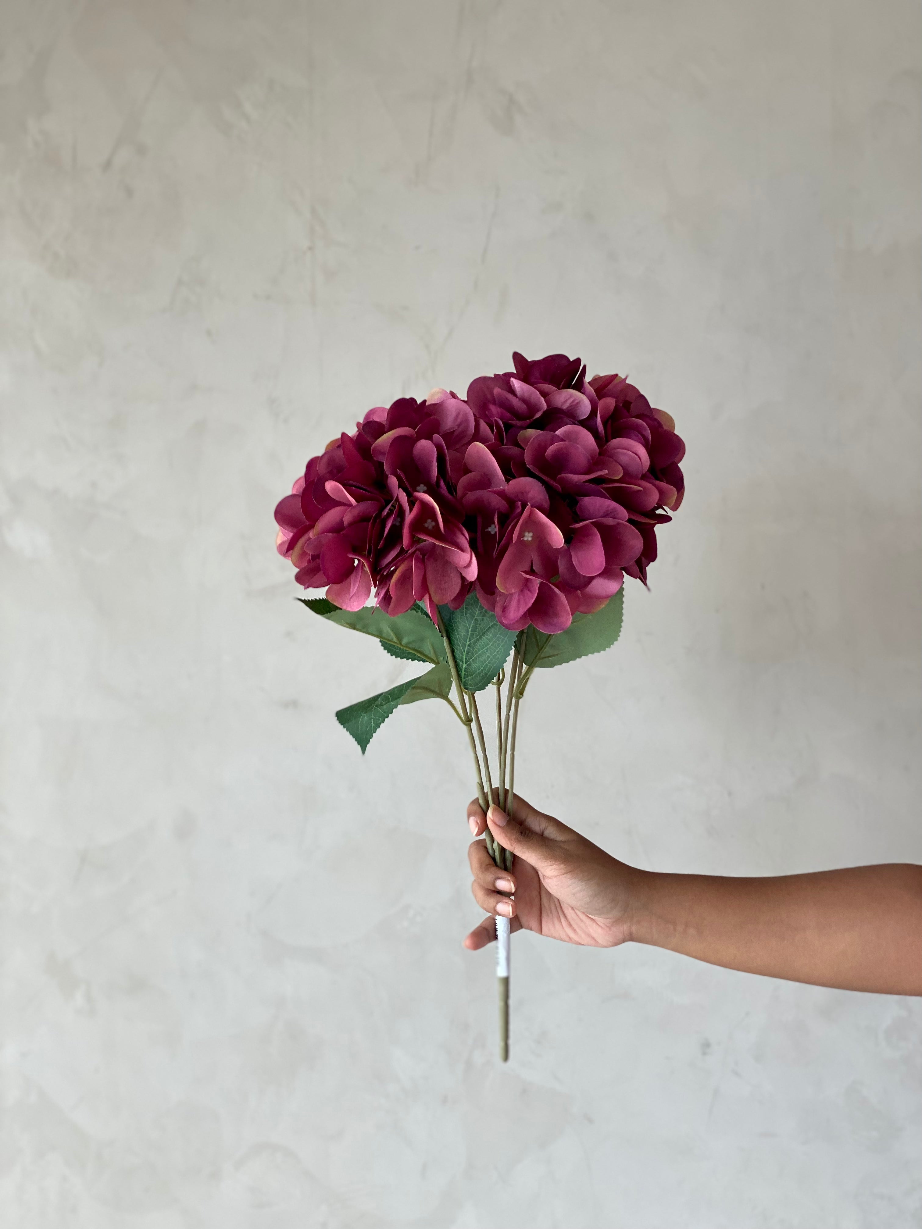 Artificial Floral Hydrangea Flower Bunch - Dark Pink