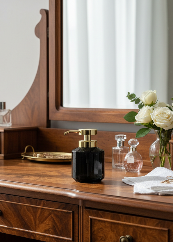 Chalice Glass Bathroom Dispenser - Black