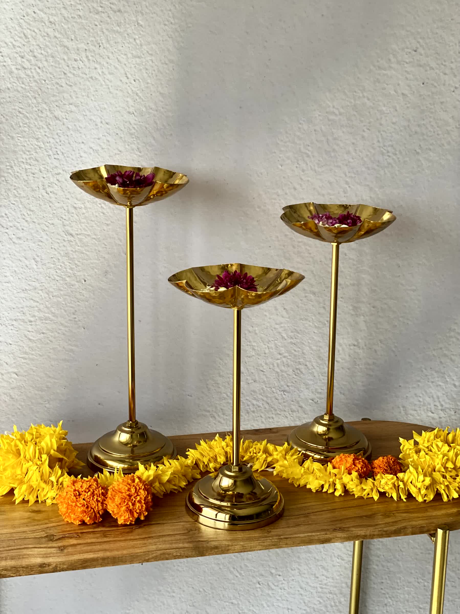 Mehrauli Flower Diya Stands - Set Of 3