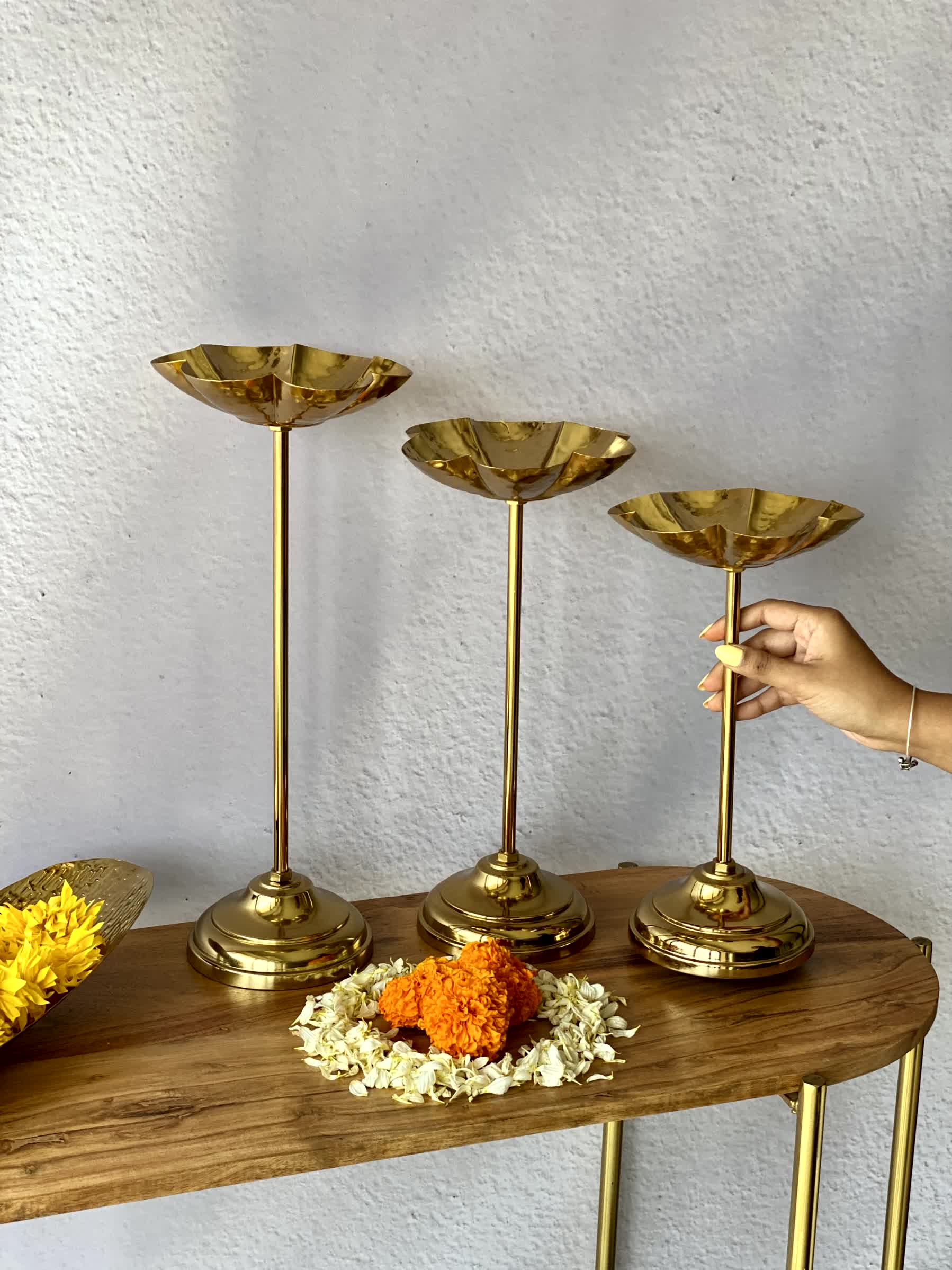 Mehrauli Flower Diya Stands - Set Of 3