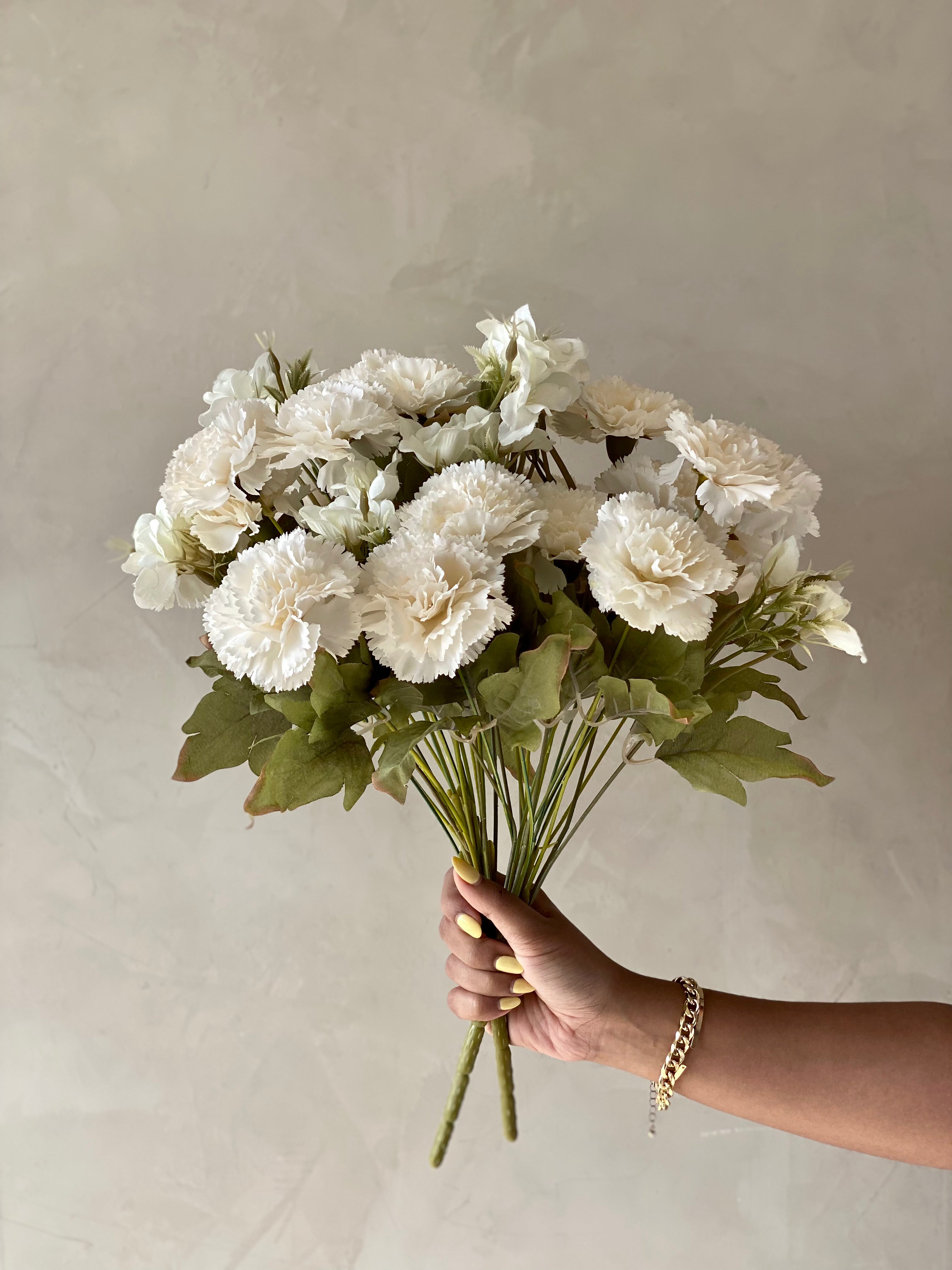Artificial White Carnation Flower - (Set of 2)