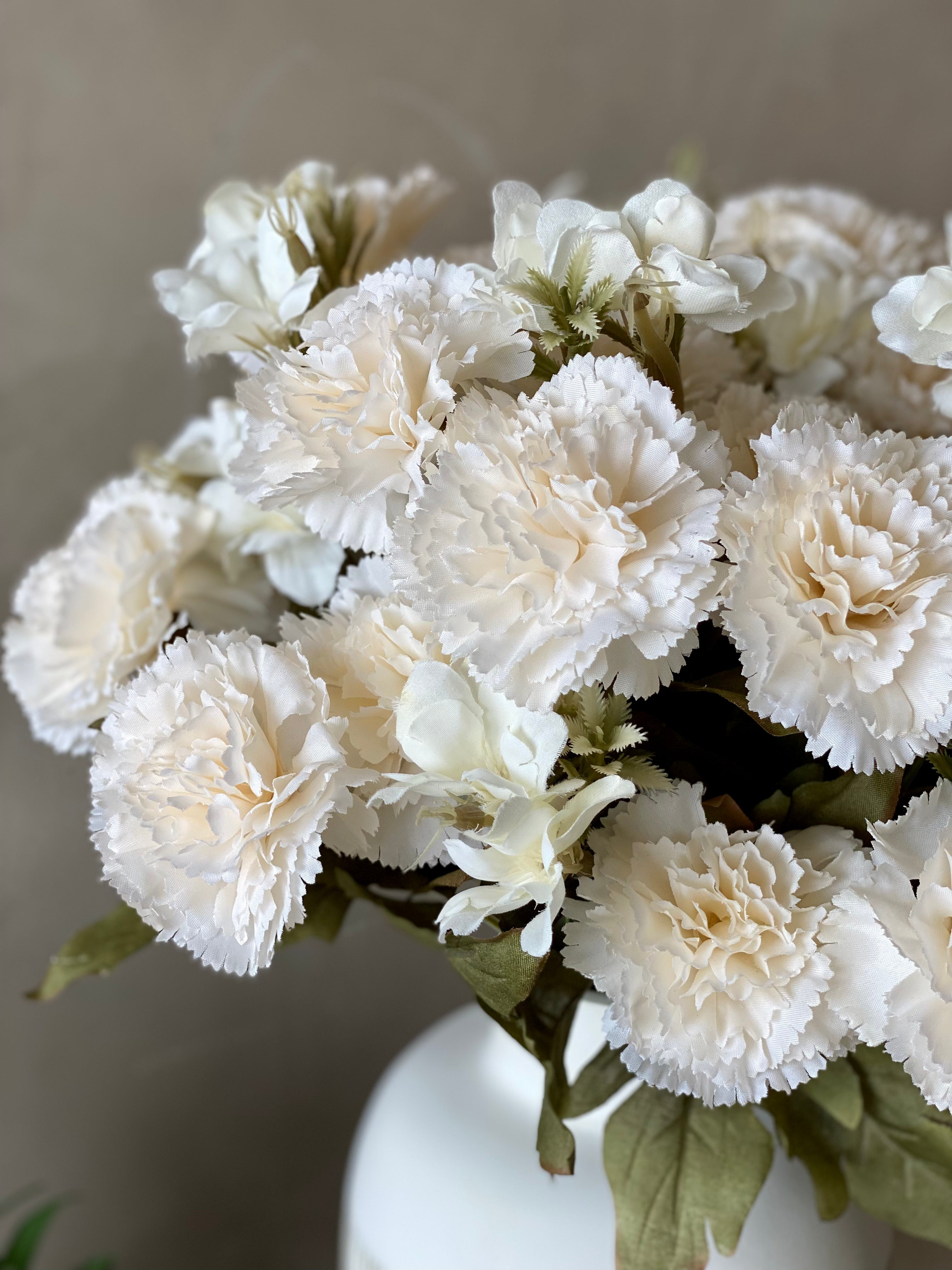 Artificial White Carnation Flower - (Set of 2)