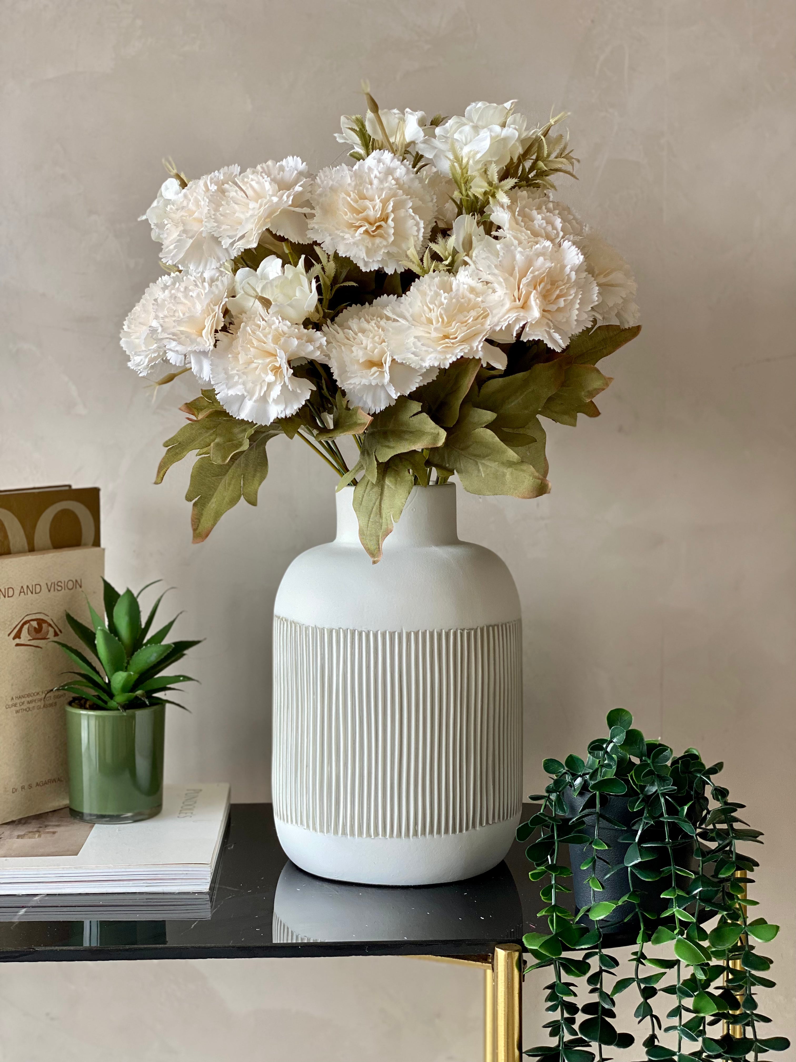 Artificial White Carnation Flower - (Set of 2)