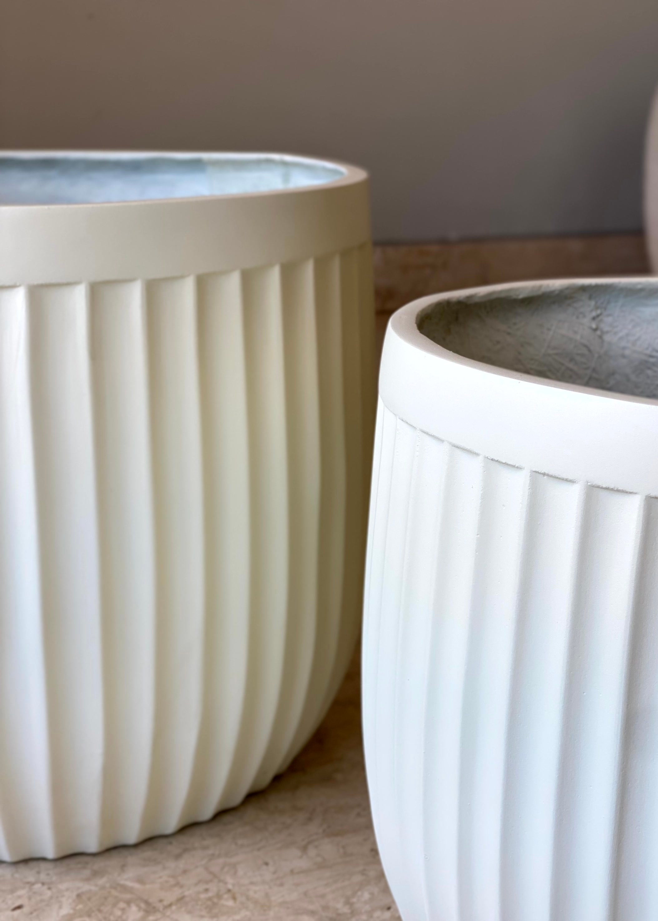 Valen Ribbed Planters - Ivory