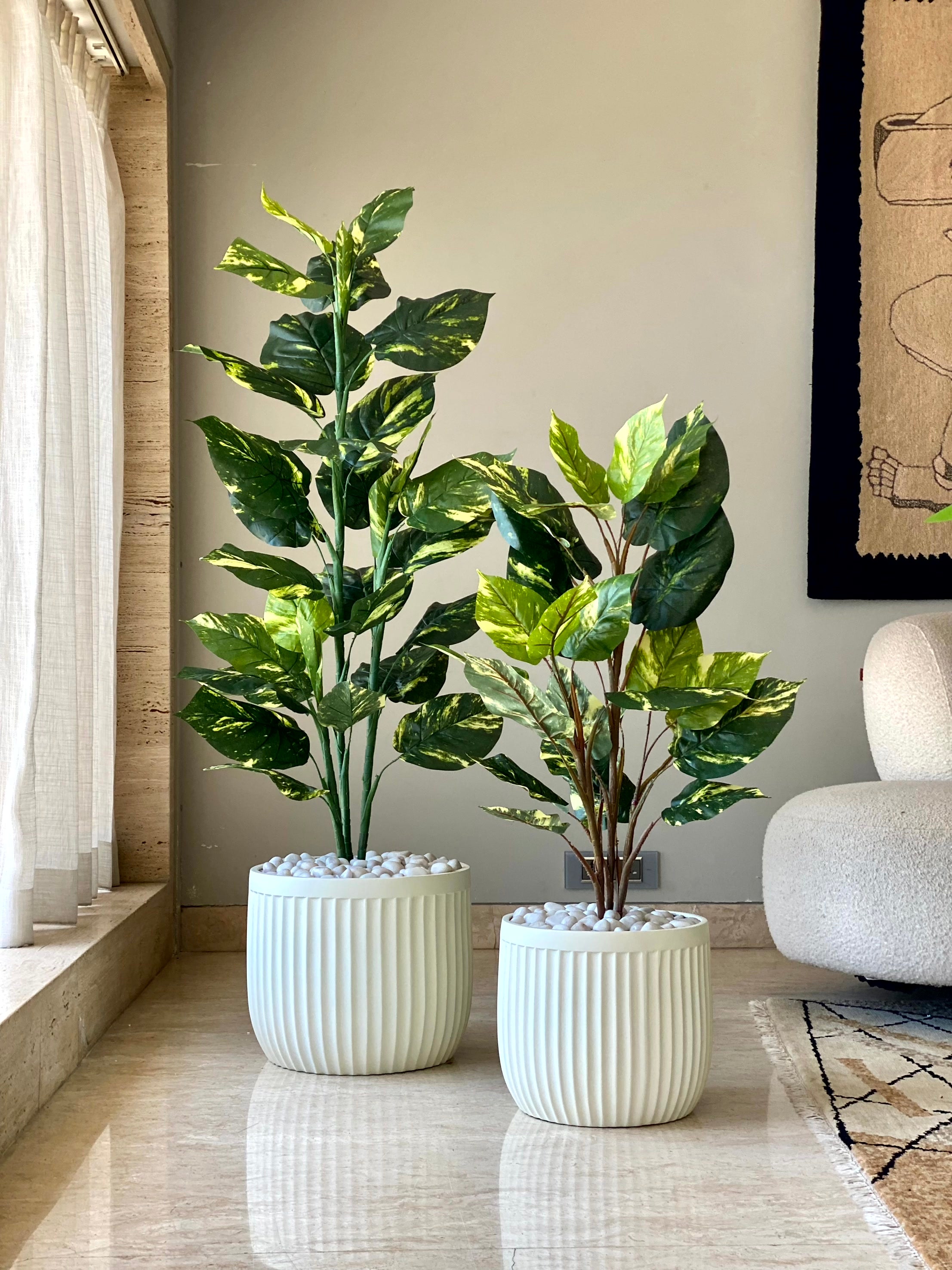 Valen Ribbed Planters - Ivory