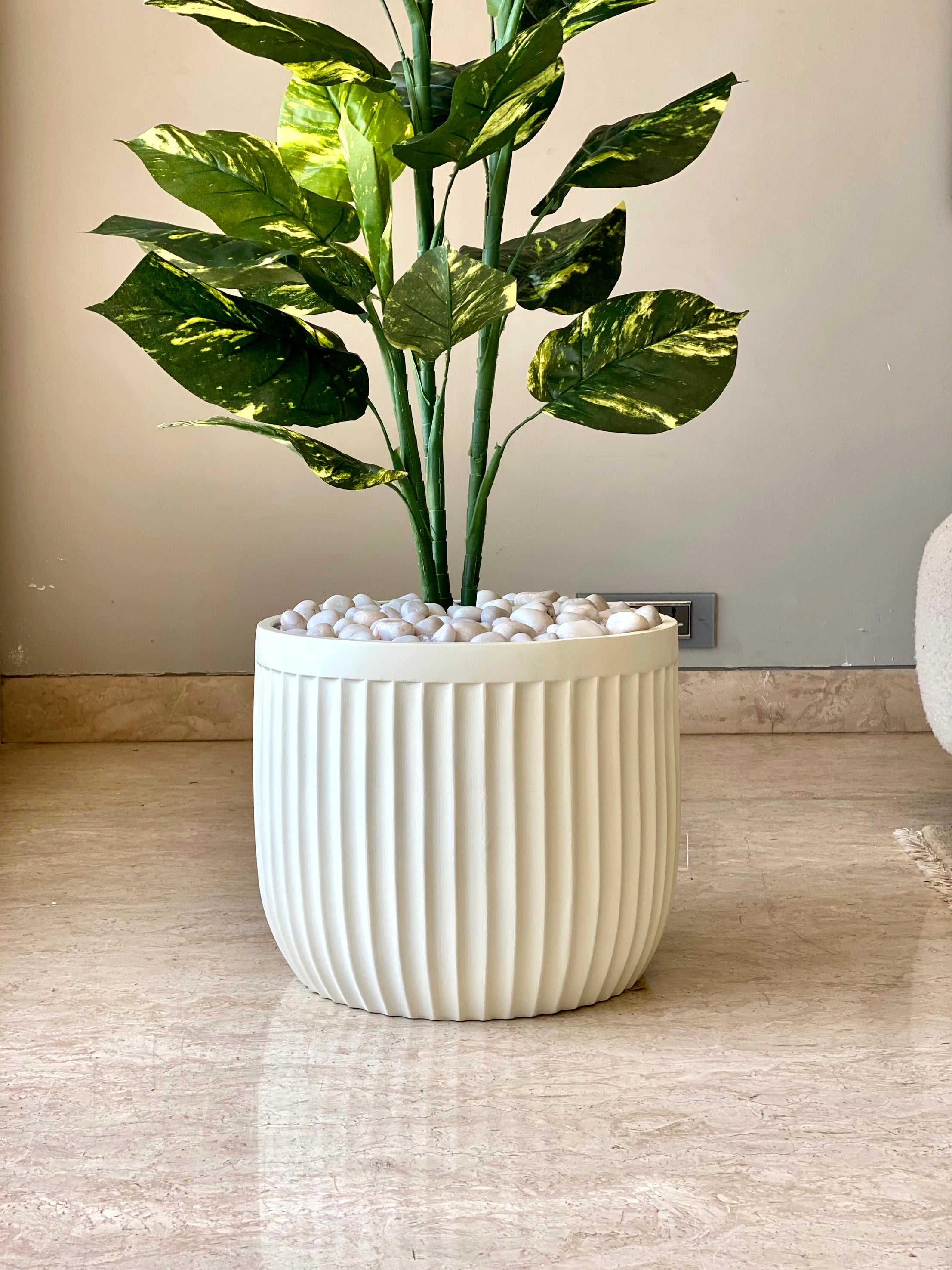 Valen Ribbed Planters - Ivory