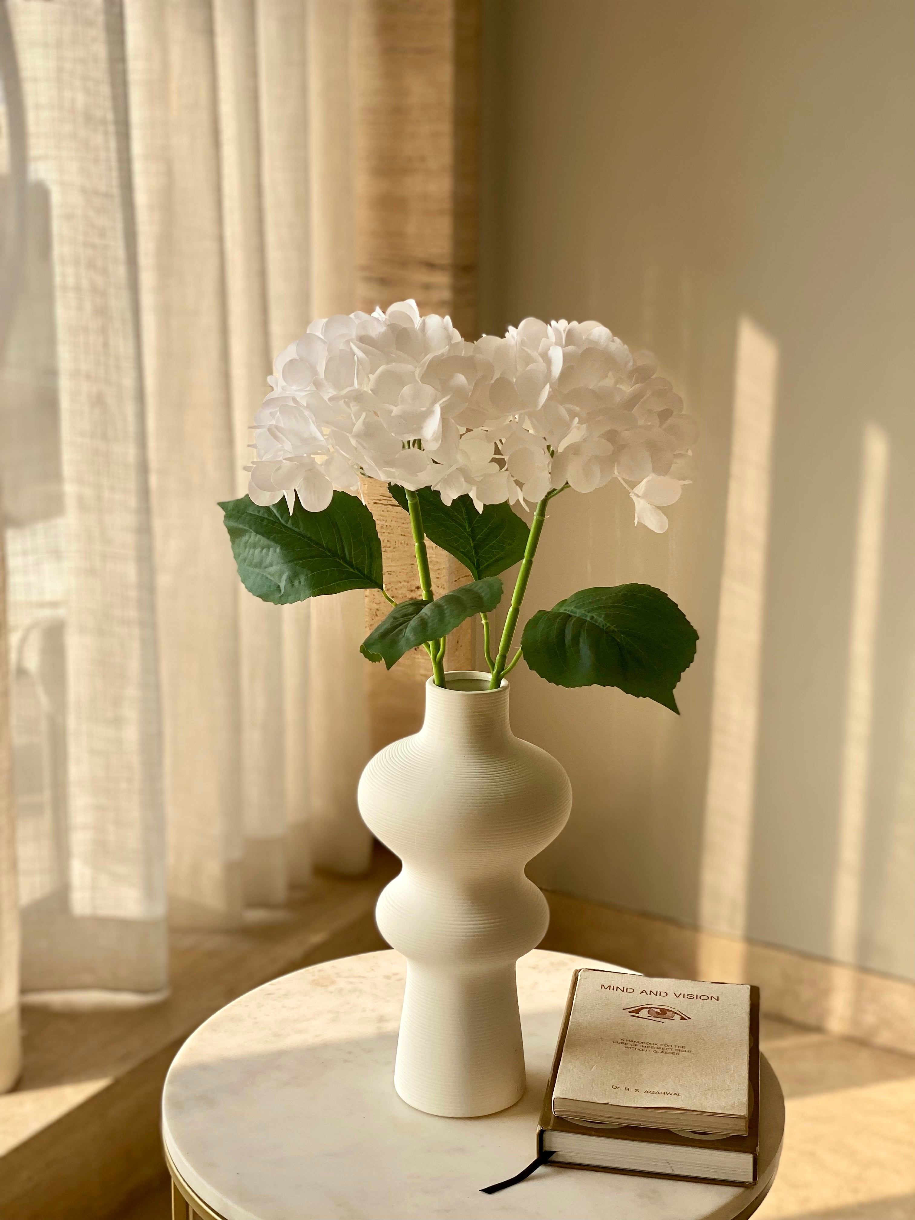 Artificial White Hydrangea Flower Stem - Set of 2
