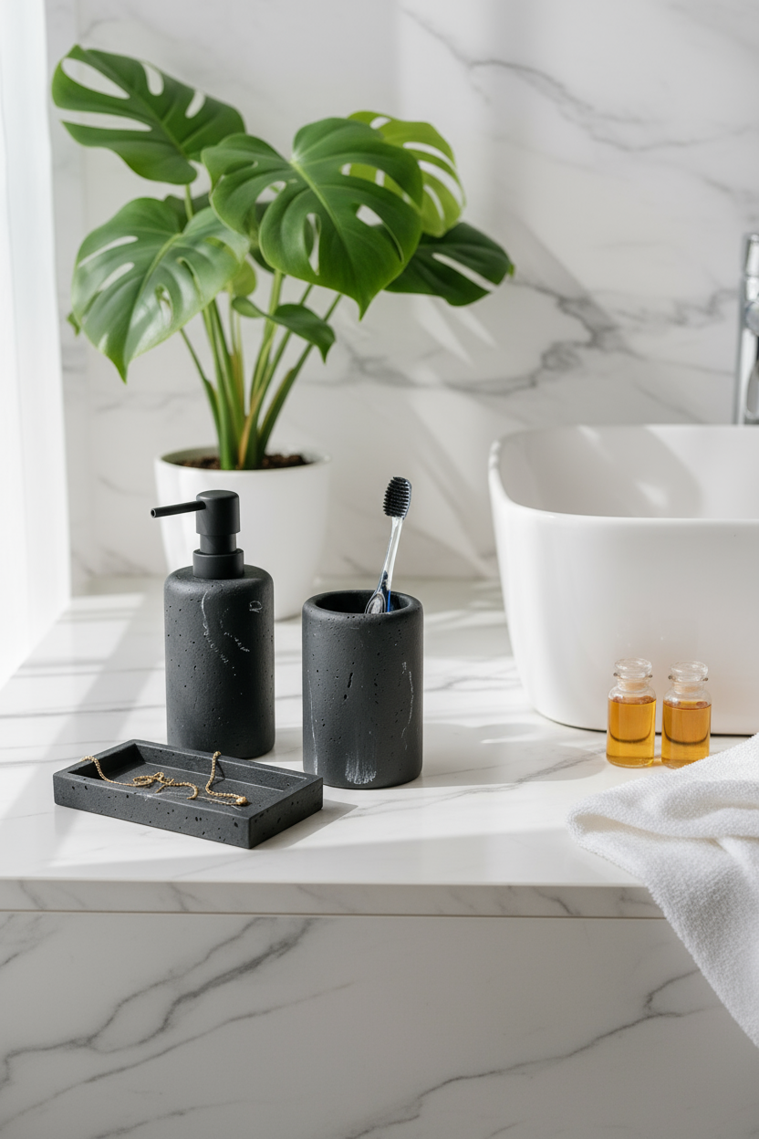 Carrara Bathroom Set - Black (Set of 3)