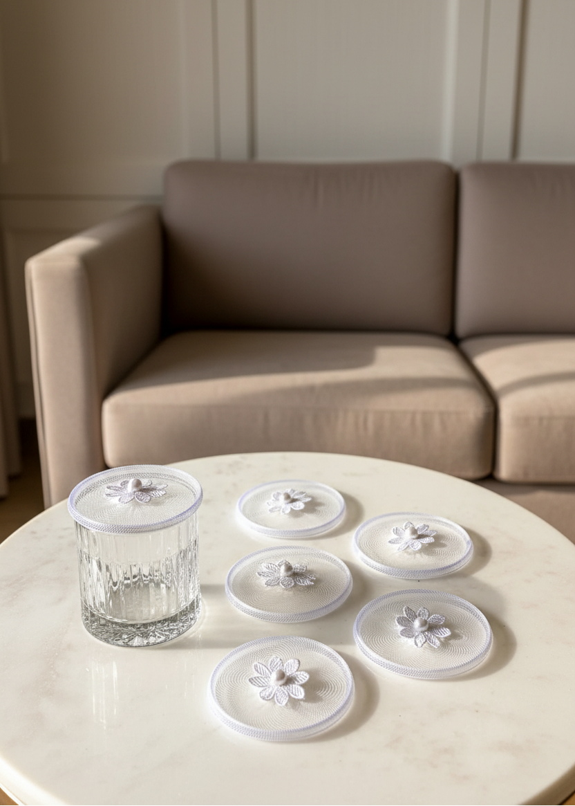 White Mesh Glass Cover - (Set Of 6)